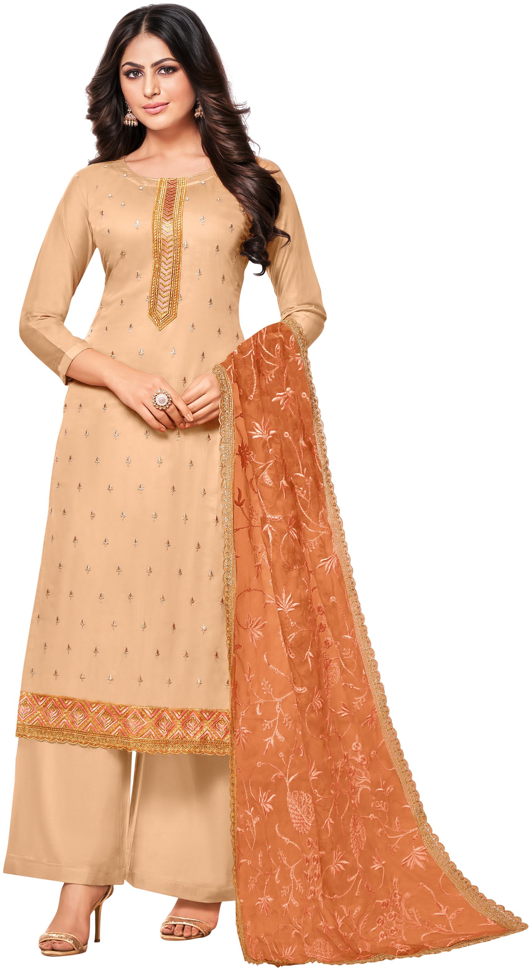 

Rajnandini Beige Unstitched Kurta with bottom dupatta With dupatta Dress Material