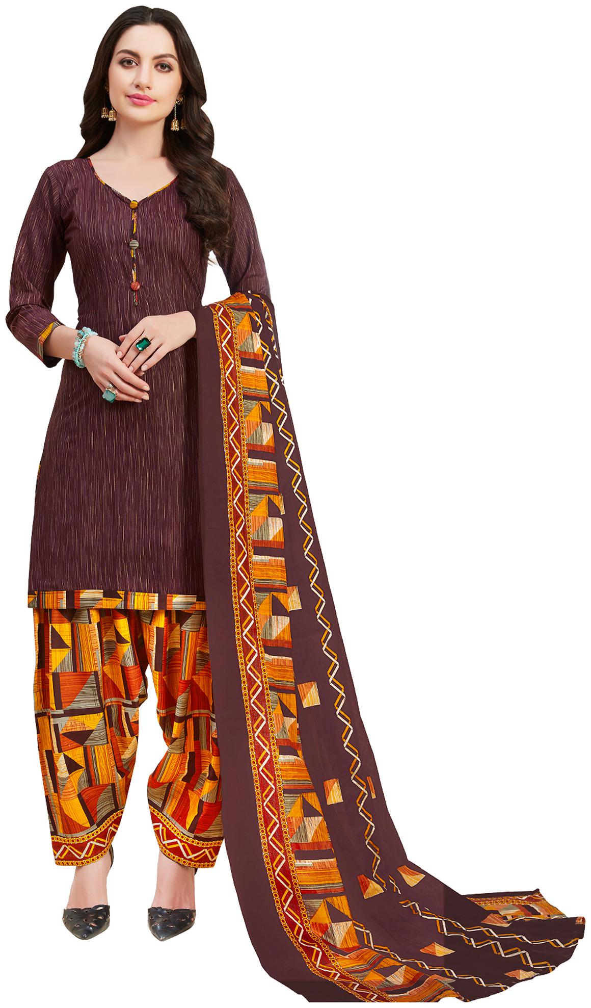 

Rajnandini Brown Unstitched Kurta with bottom dupatta With dupatta Dress Material