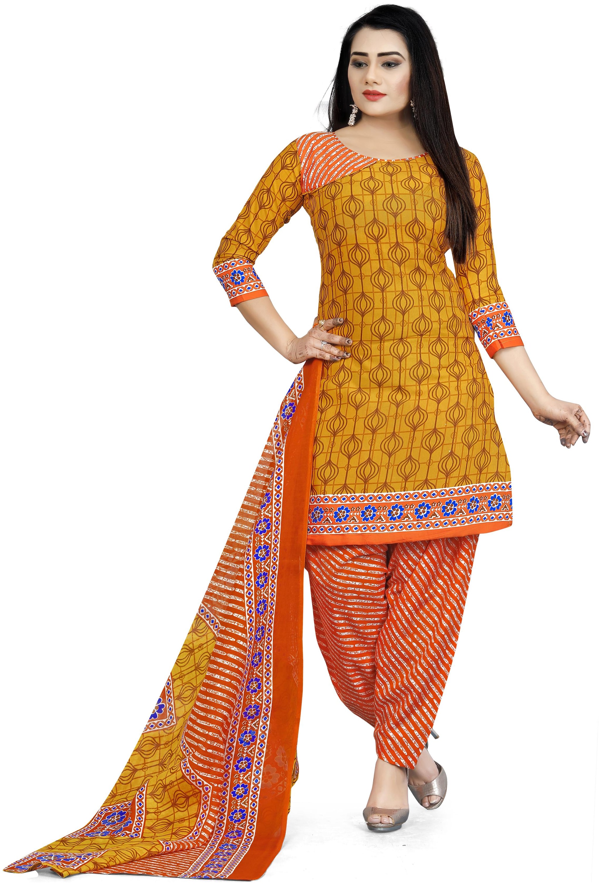 

Rajnandini Yellow Unstitched Kurta with bottom dupatta With dupatta Dress Material