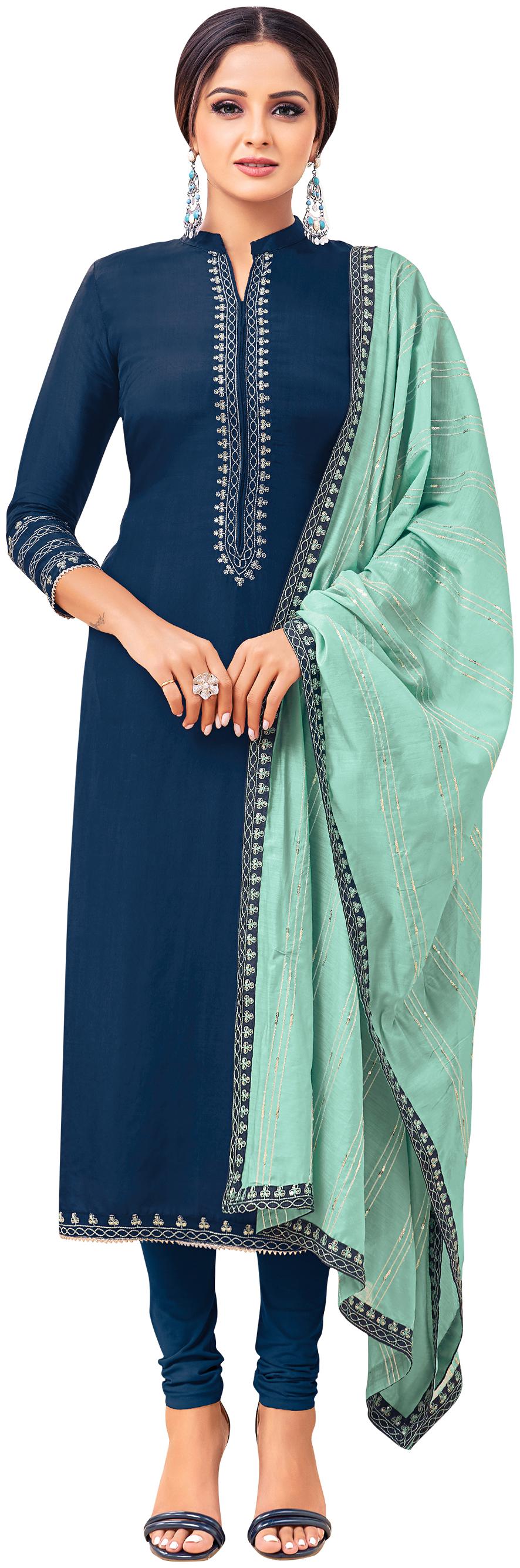

Rajnandini Women Chanderi Navy Blue Dress Material