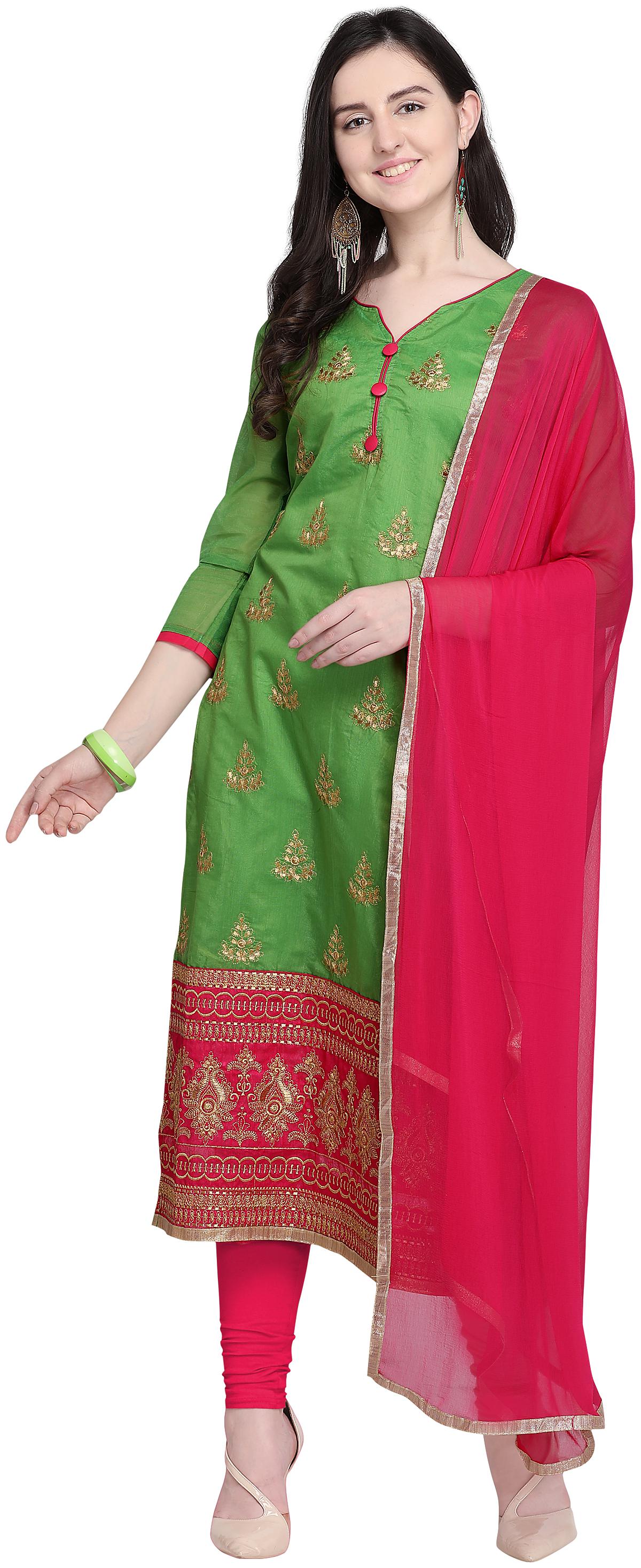 

Rajnandini Women Cotton Unstitched Dress Material Green color