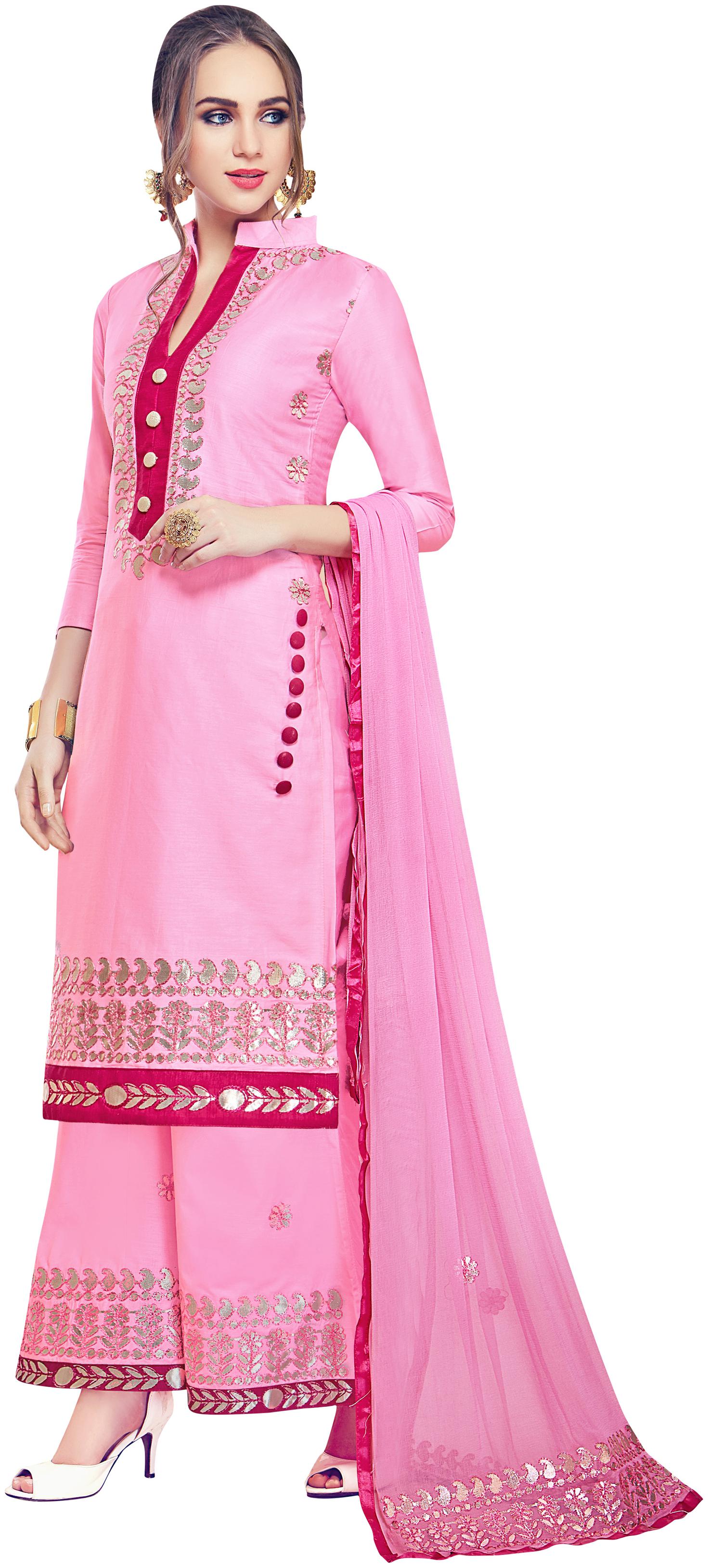 

Rajnandini Pink Unstitched Kurta with bottom dupatta With dupatta Dress Material