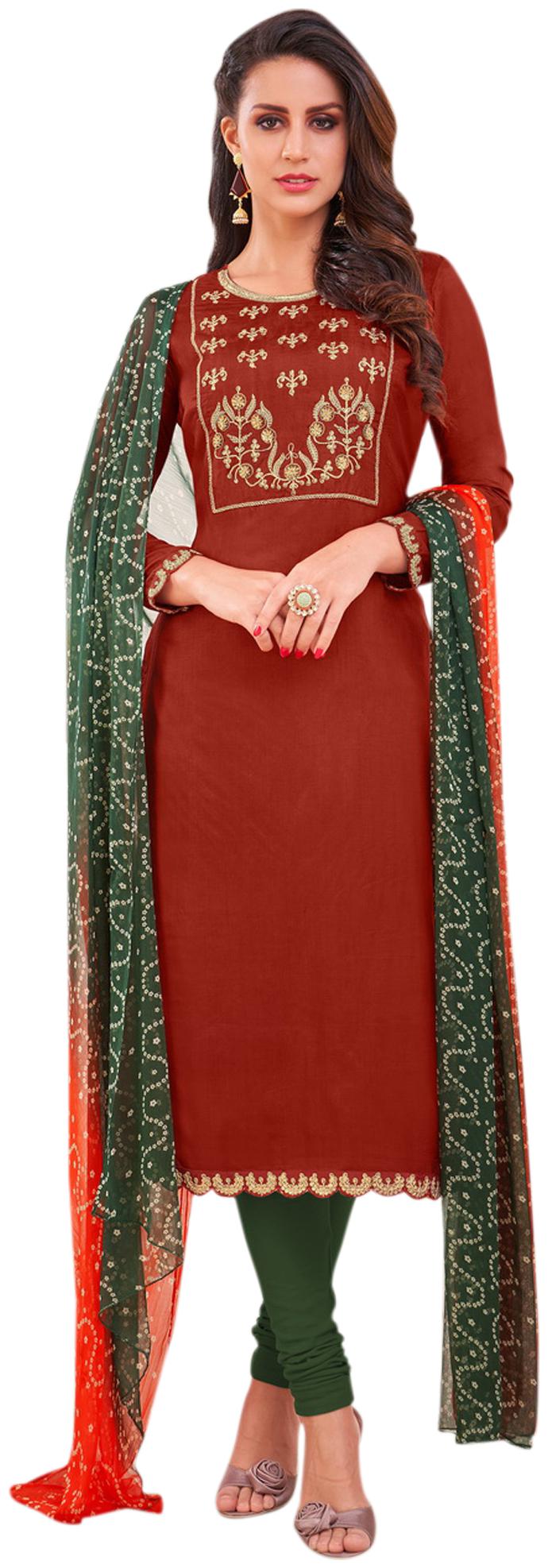 

Rajnandini Women Silk Blend Maroon Dress Material