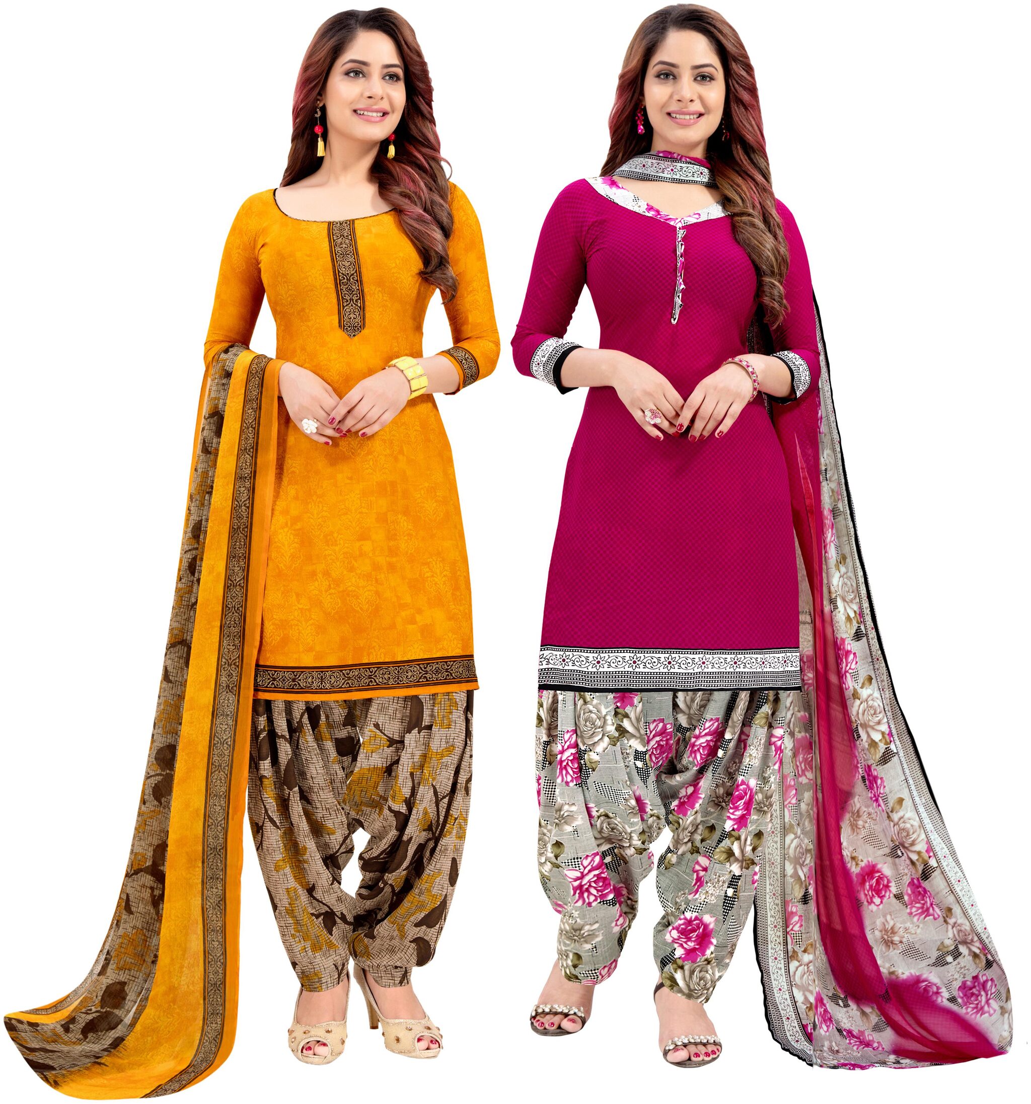 

Rajnandini Yellow Pink Unstitched Kurta with bottom dupatta With dupatta Dress Material