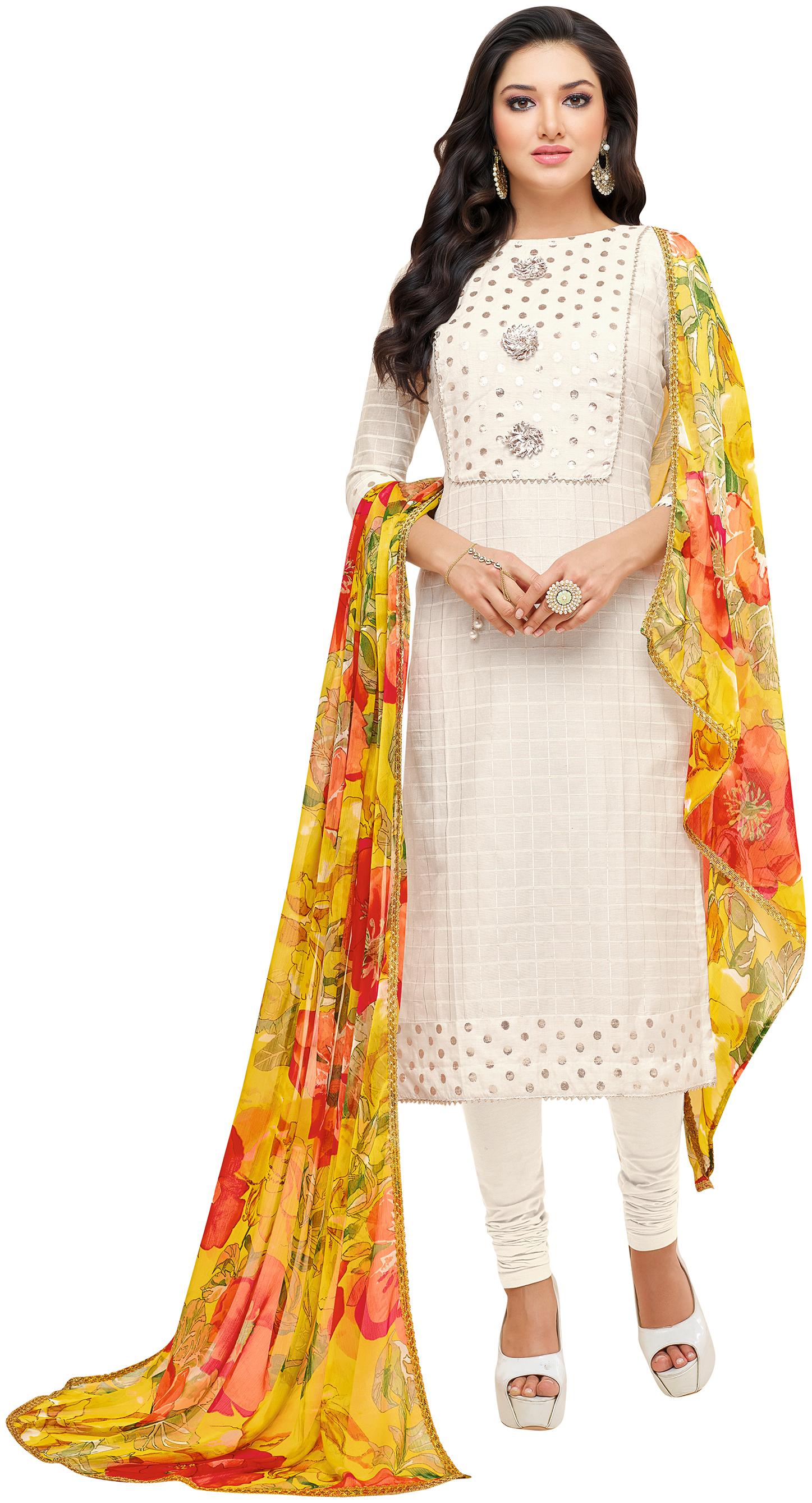 

Rajnandini Women Chanderi White Dress Material