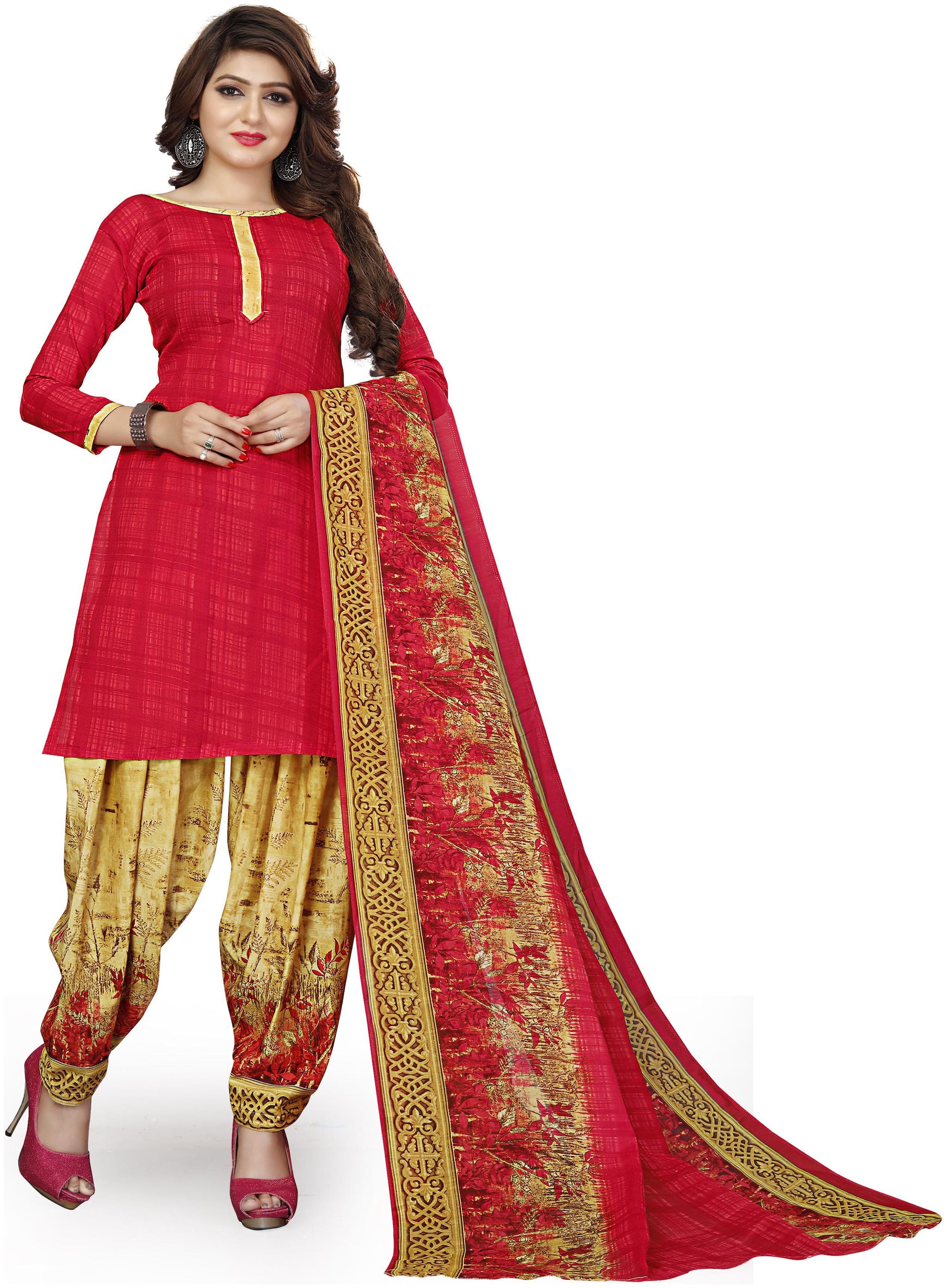 

Rajnandini Red Unstitched Kurta with bottom dupatta With dupatta Dress Material
