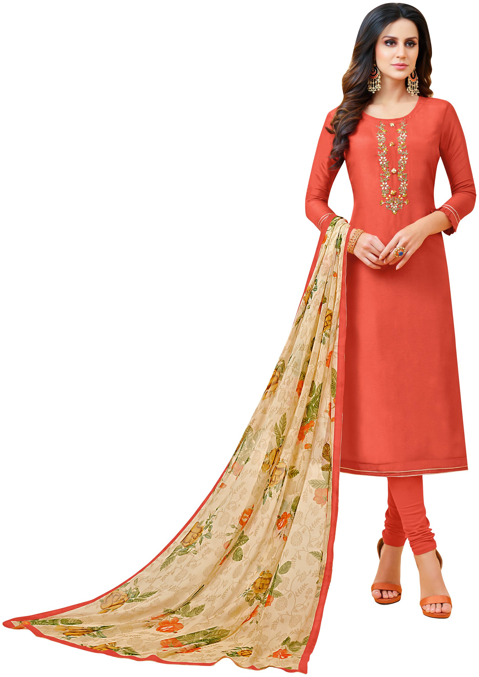 

Rajnandini Women Chanderi Orange Dress Material