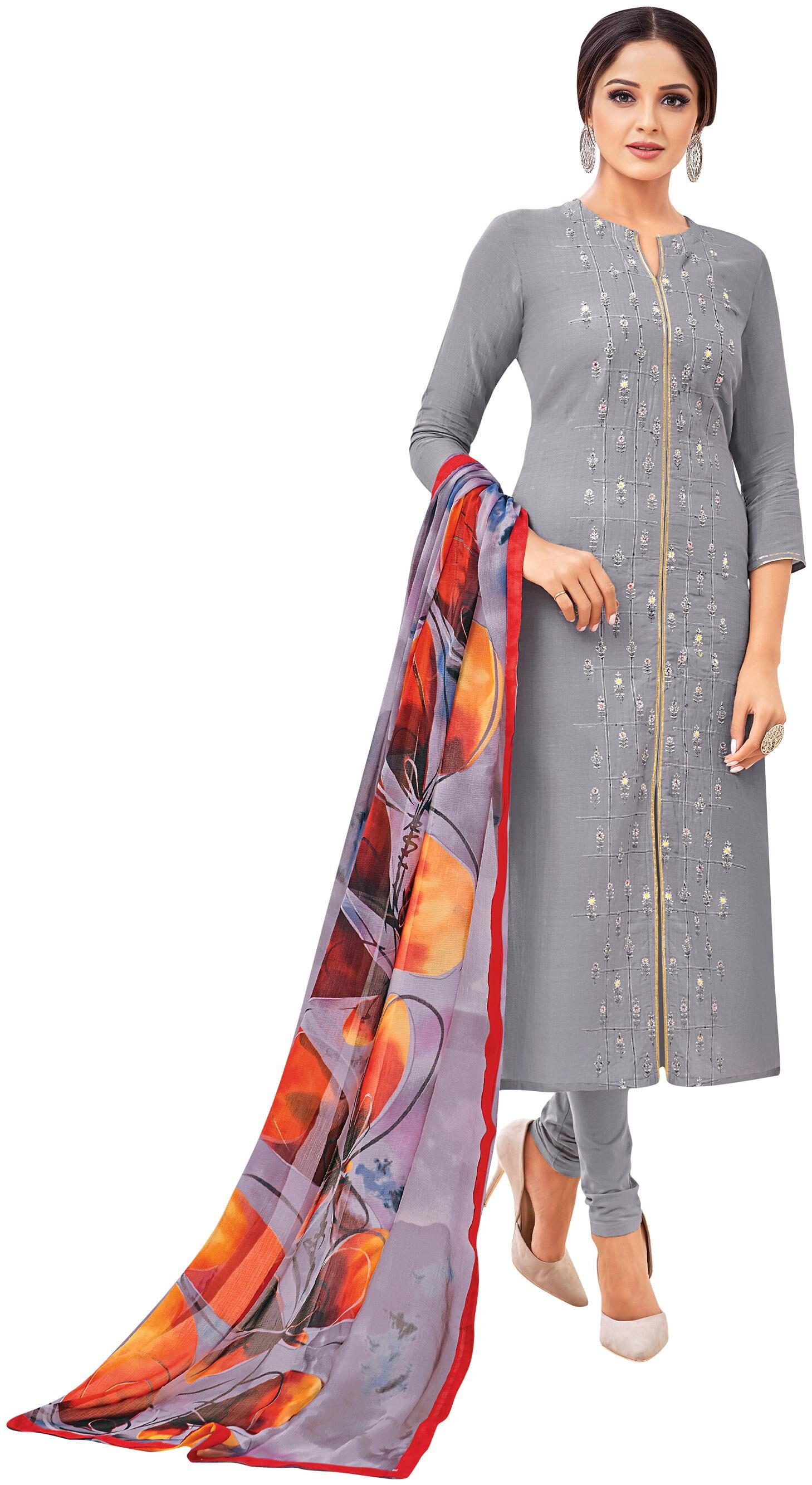 

Rajnandini Women Chanderi Grey Dress Material