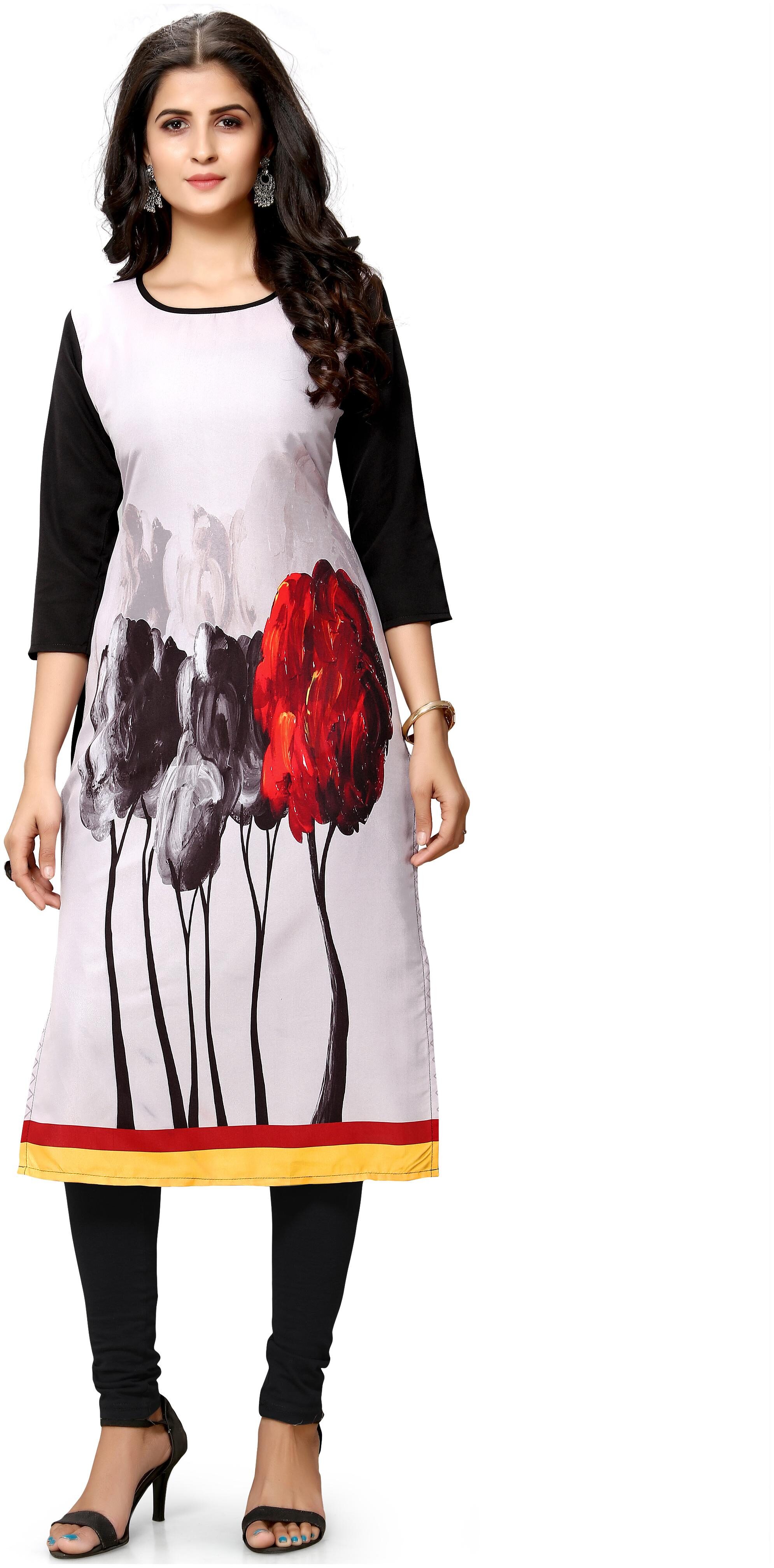 

Rajnandini Women Grey Printed Straight Kurti