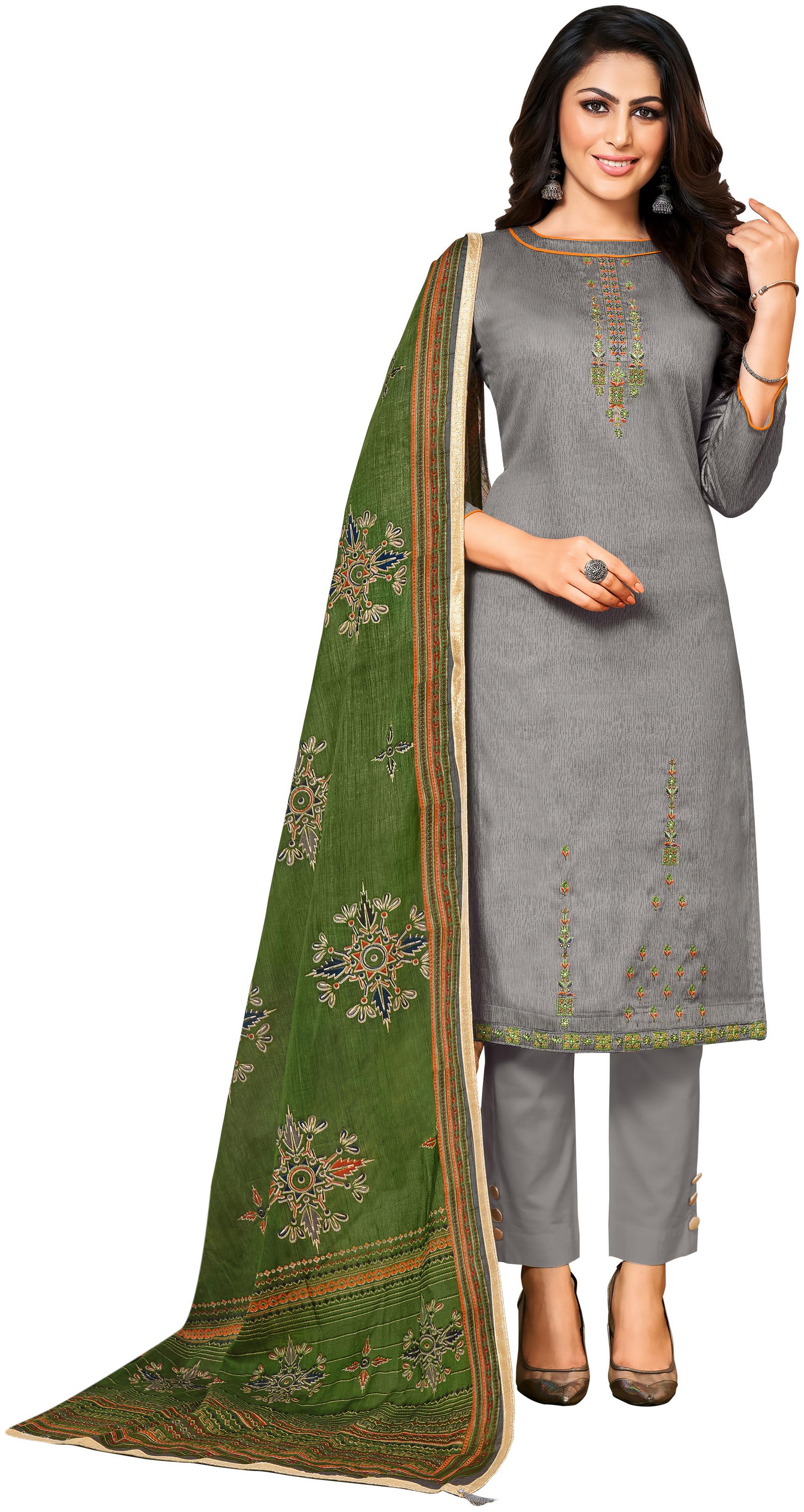 

Rajnandini Women Cotton Blend Kurta with Bottom Dupatta Grey