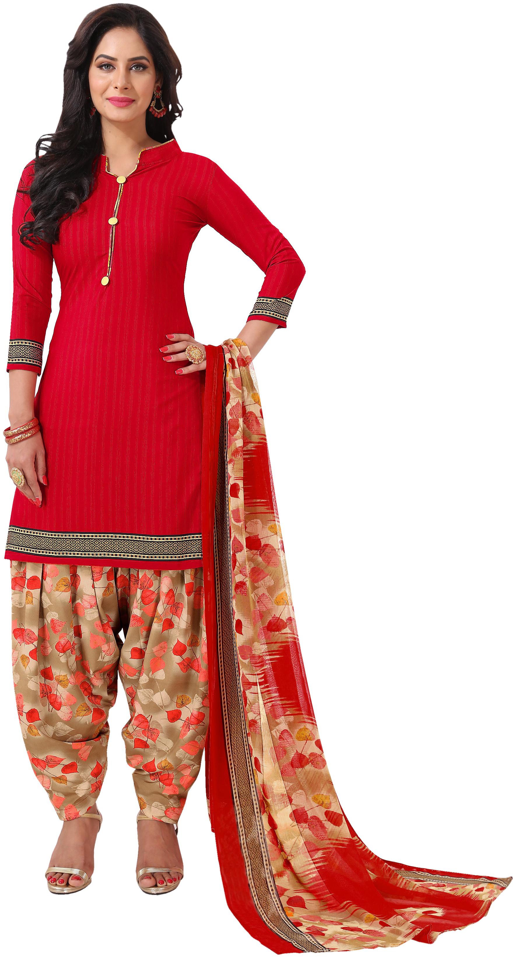 

Rajnandini Red Unstitched Kurta with bottom dupatta With dupatta Dress Material