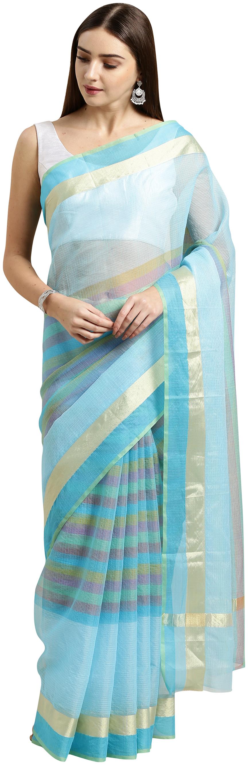

Rajnandini Women Cotton Blend Woven Saree Blue