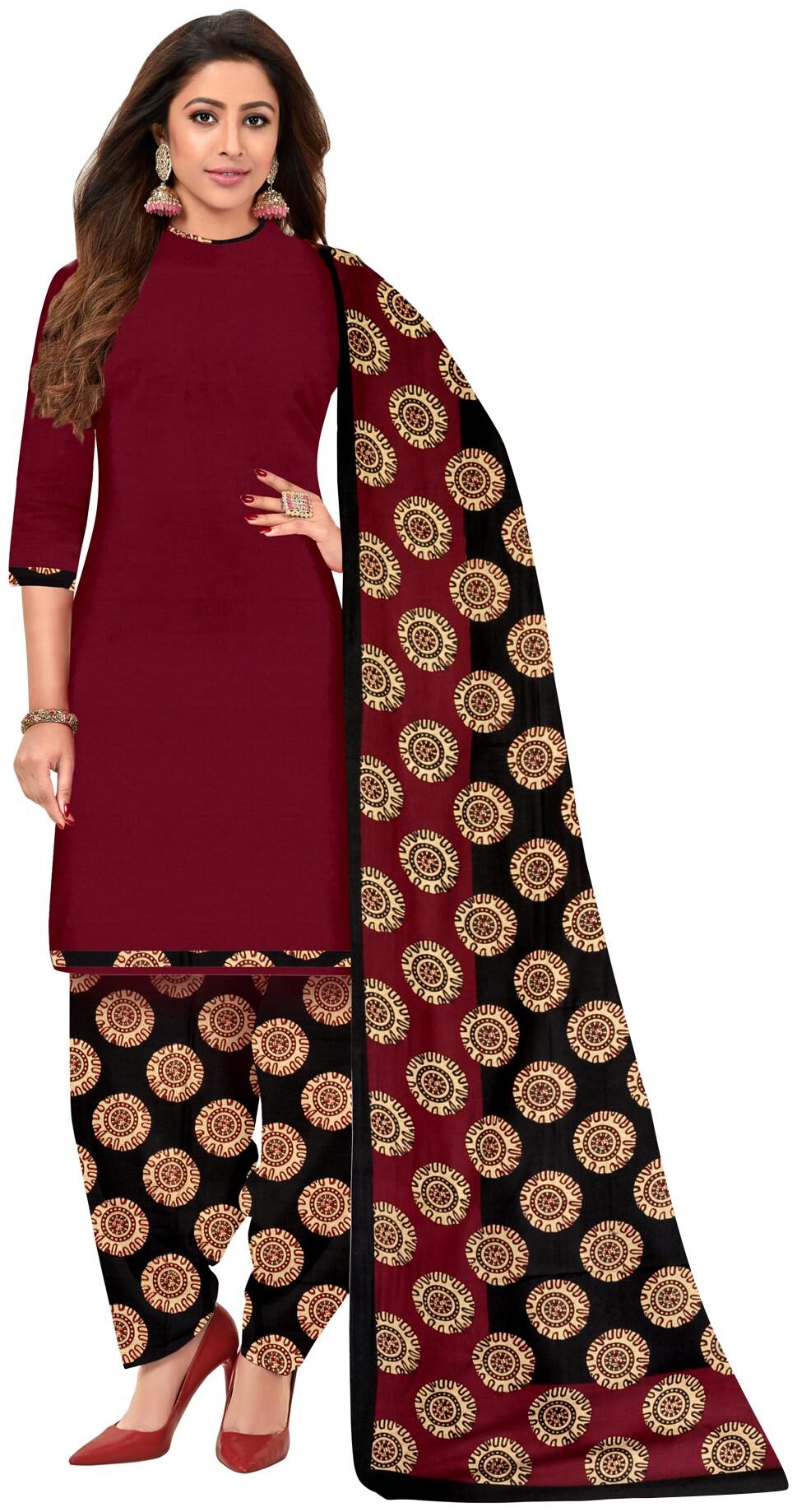 

Rajnandini Maroon Unstitched Kurta with bottom dupatta With dupatta Dress Material