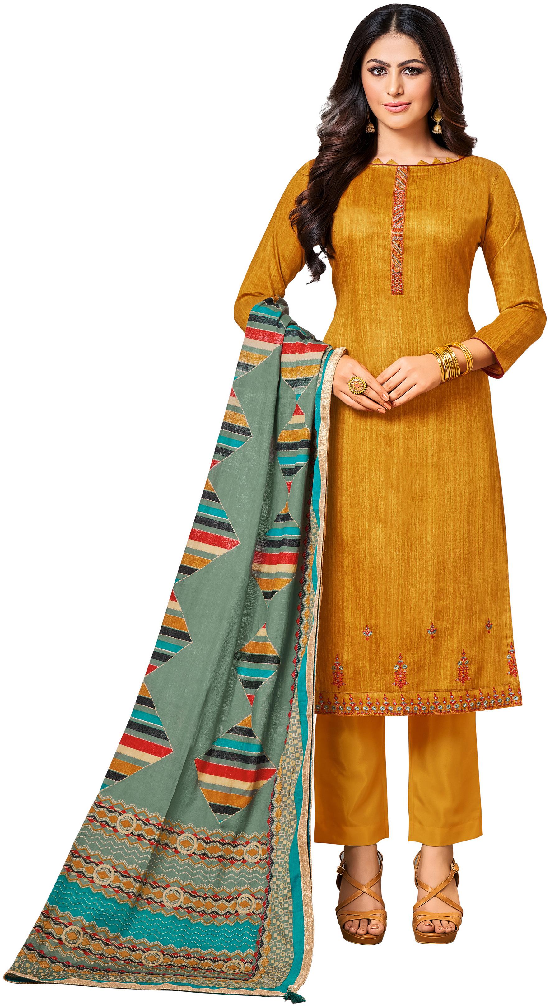 

Rajnandini Women Cotton Blend Kurta with Bottom Dupatta Yellow