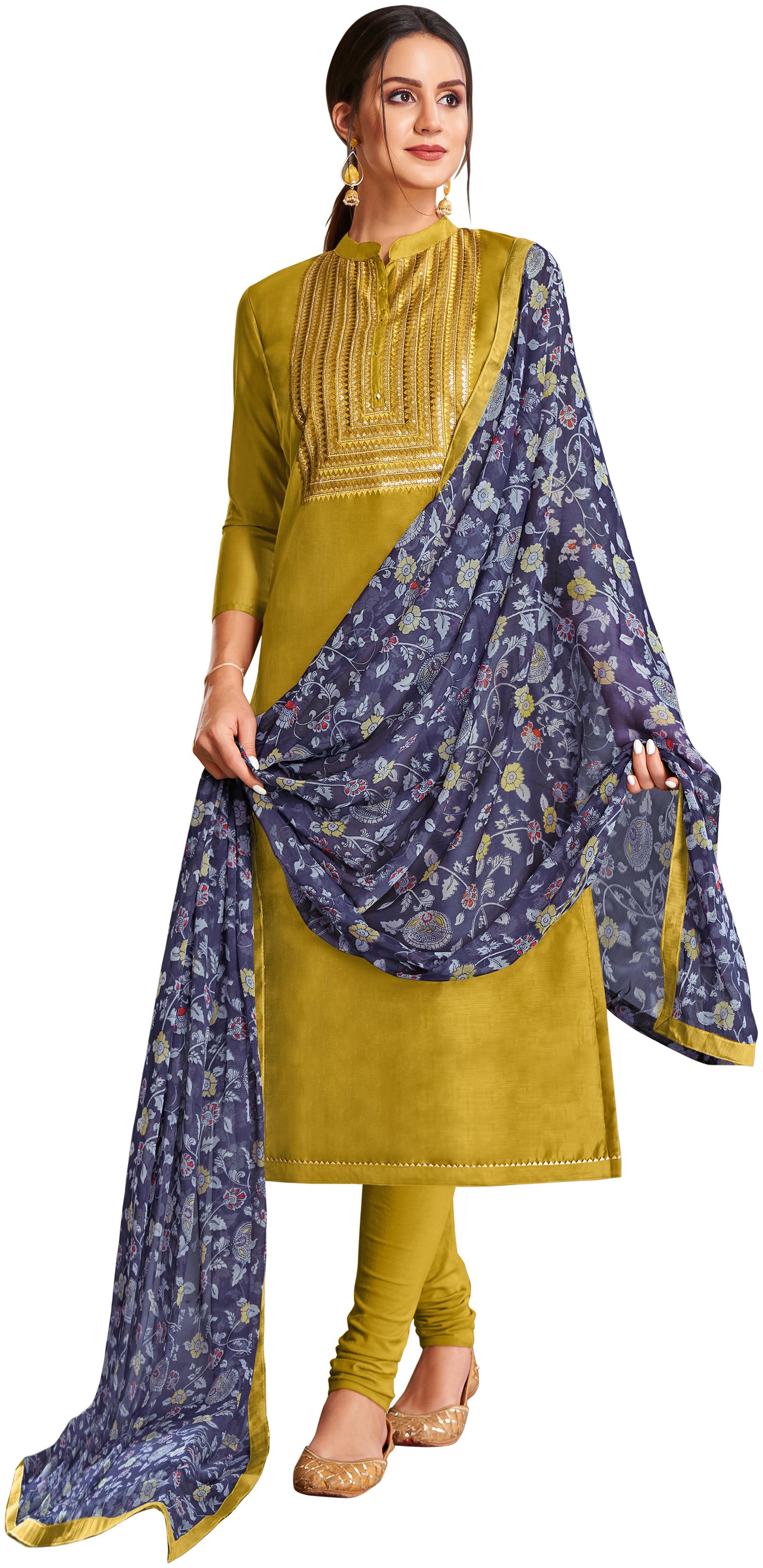 

Rajnandini Mustard Unstitched Kurta with bottom dupatta With dupatta Dress Material