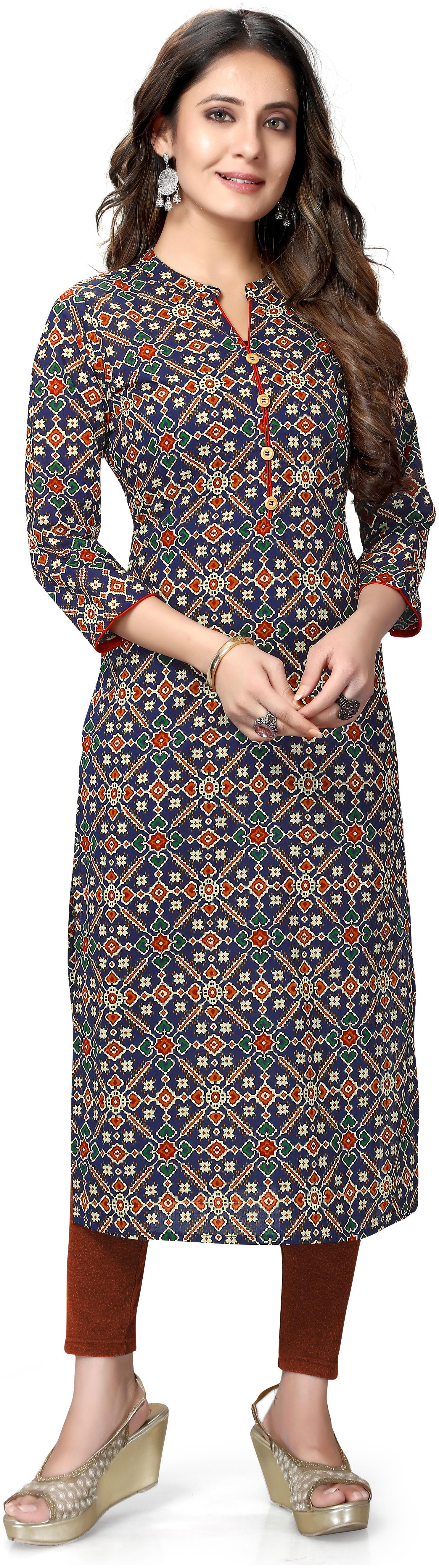

Rajnandini Women Blue Printed Straight Kurti