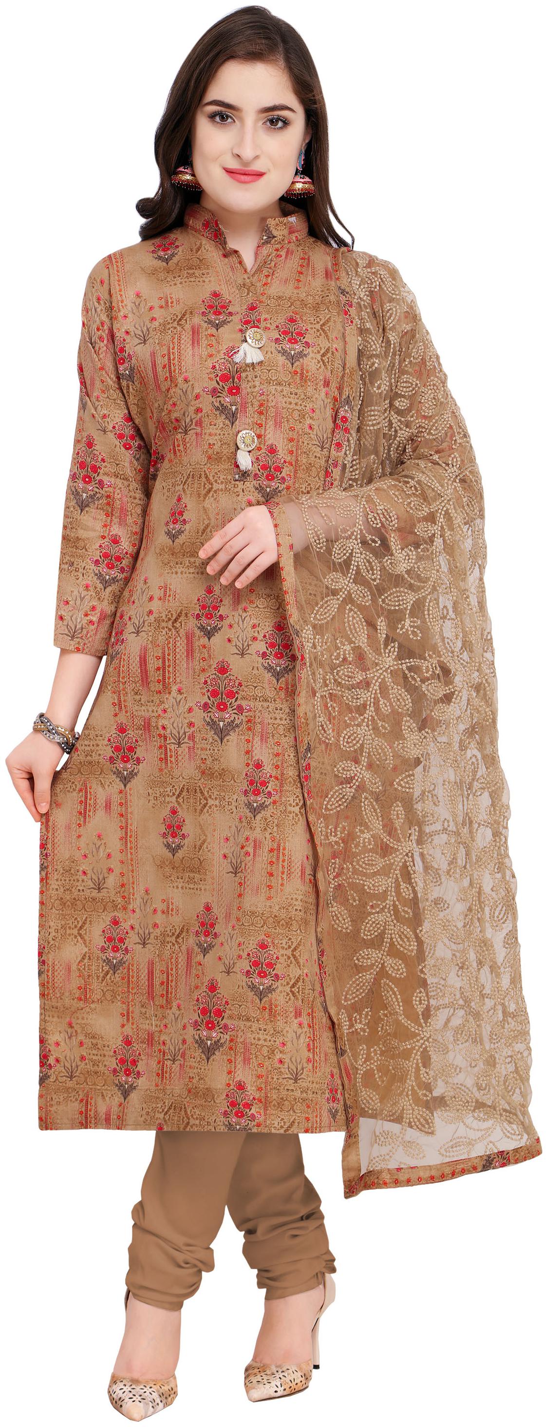 

Rajnandini Women Cotton Unstitched Dress Material Beige color