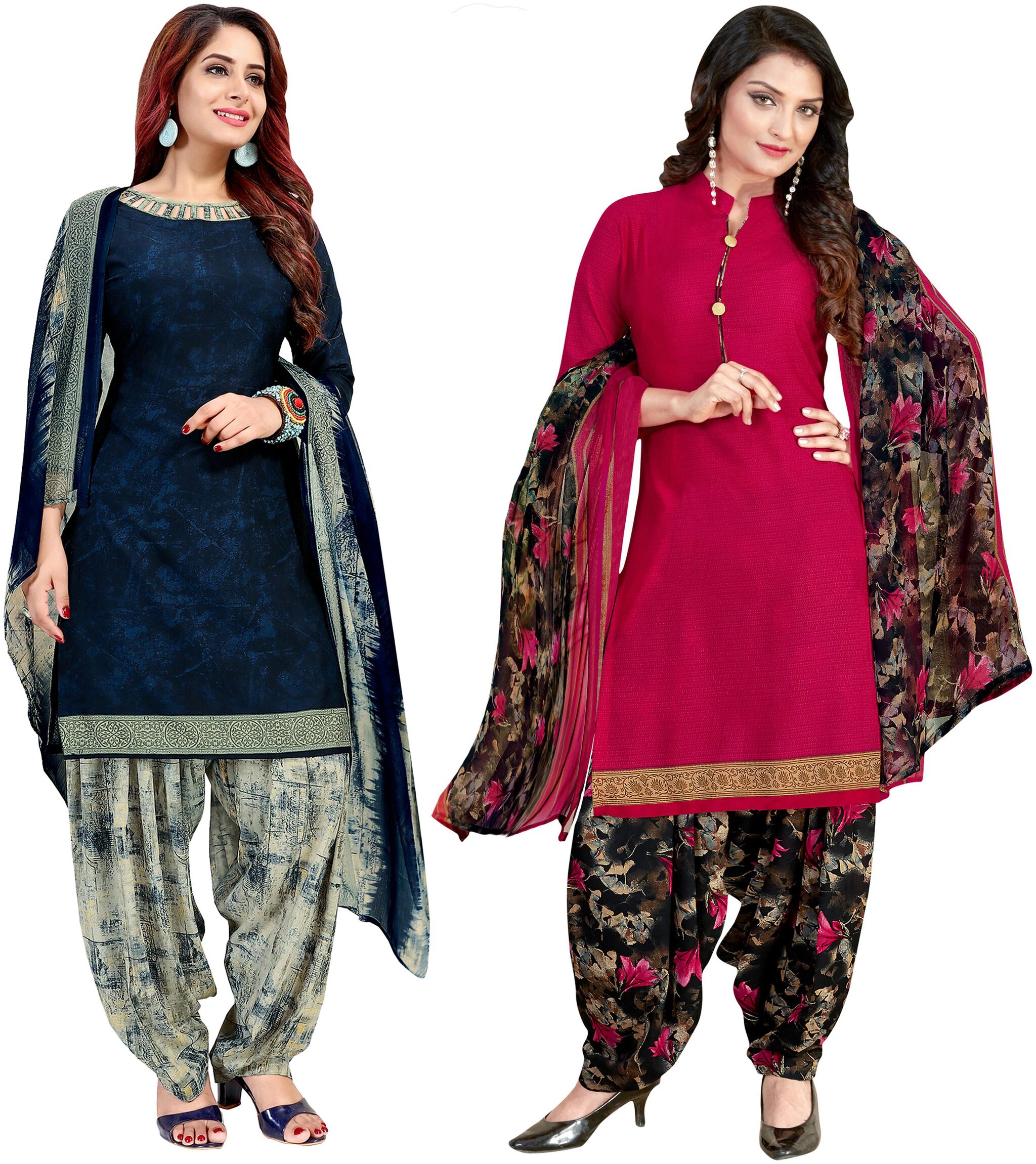 

Rajnandini Blue Pink Unstitched Kurta with bottom dupatta With dupatta Dress Material