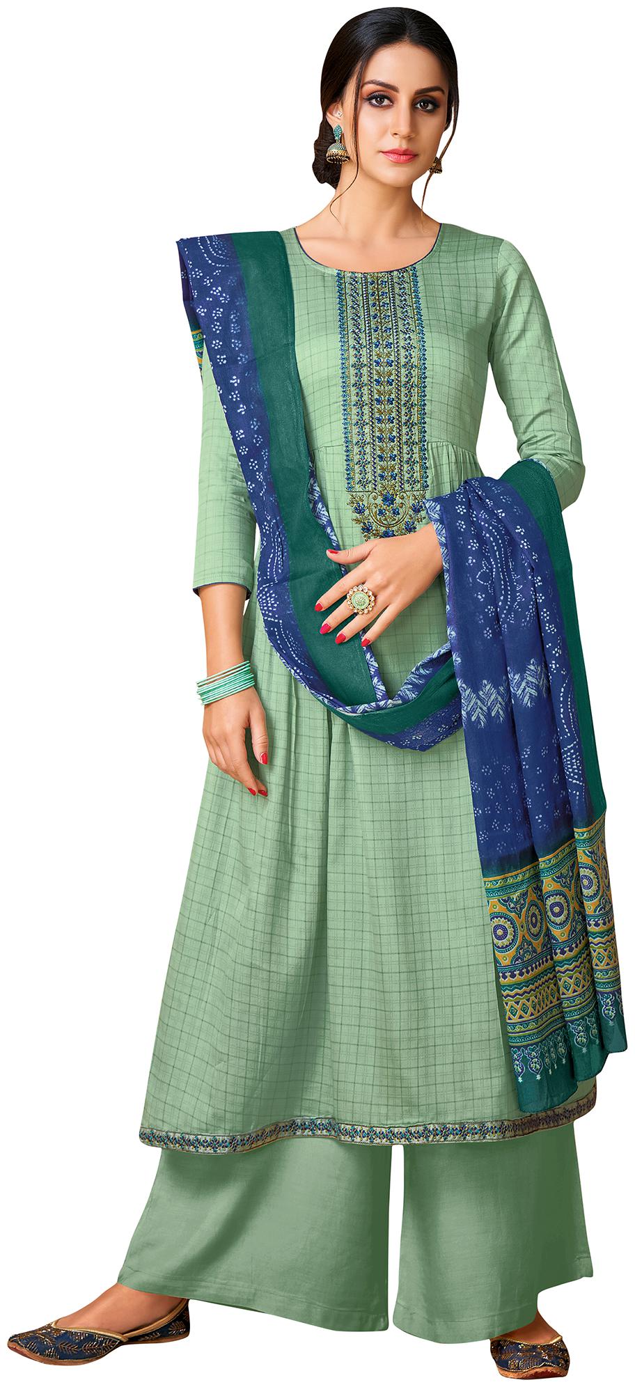 

Rajnandini Women Cotton Blend Kurta with Bottom Dupatta Green