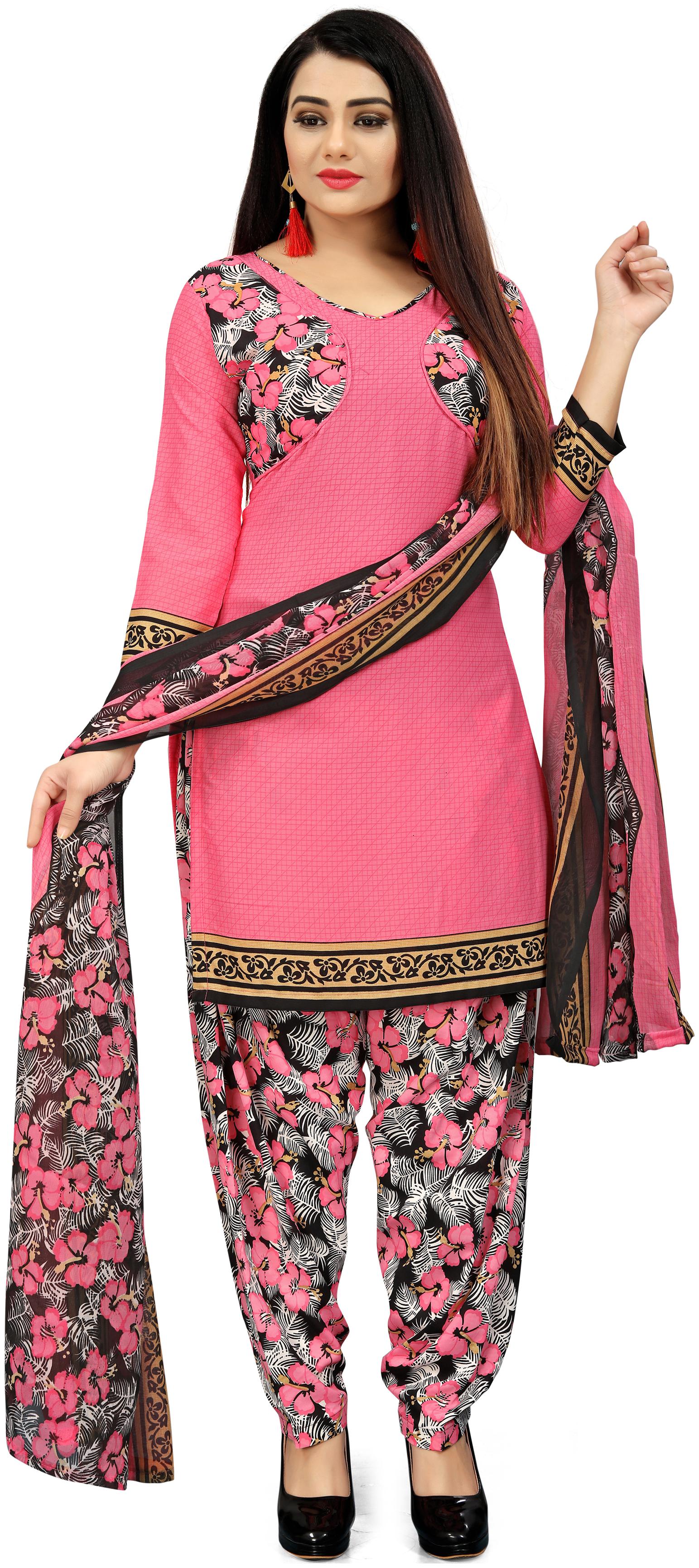 

Rajnandini Pink Unstitched Kurta with bottom dupatta With dupatta Dress Material