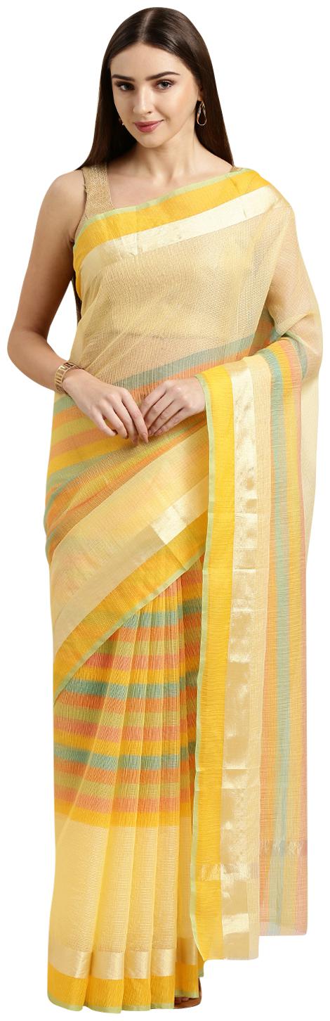 

Rajnandini Women Cotton Blend Woven Saree Yellow