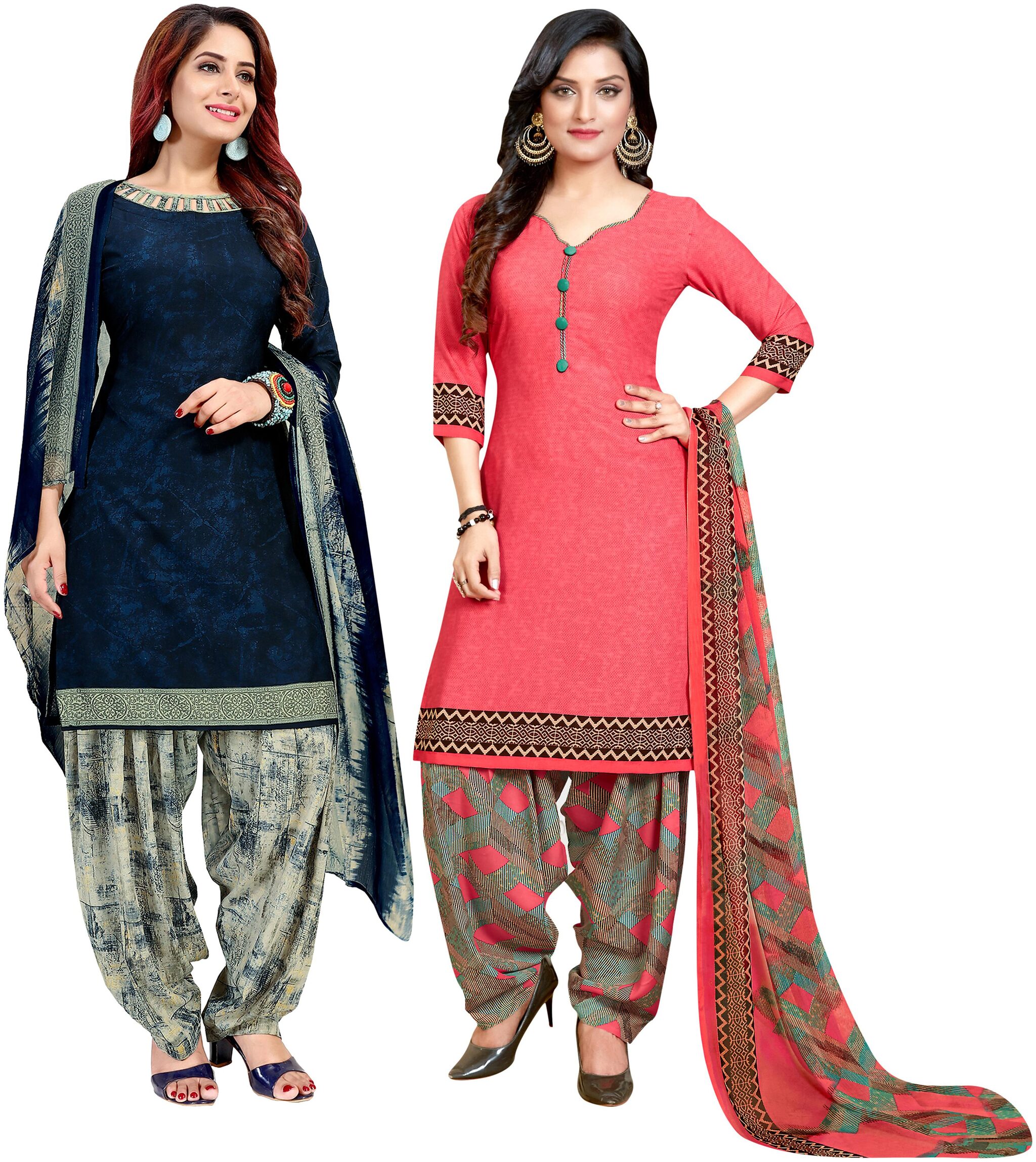 

Rajnandini Blue Peach Unstitched Kurta with bottom dupatta With dupatta Dress Material