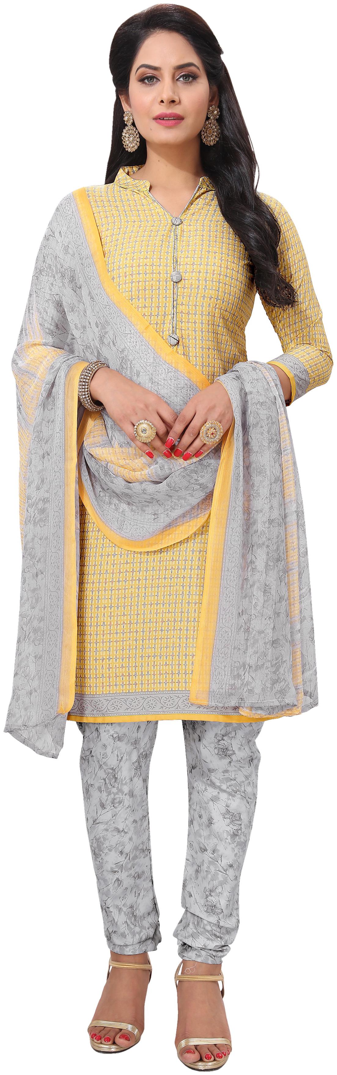 

Rajnandini Yellow Unstitched Kurta with bottom dupatta With dupatta Dress Material