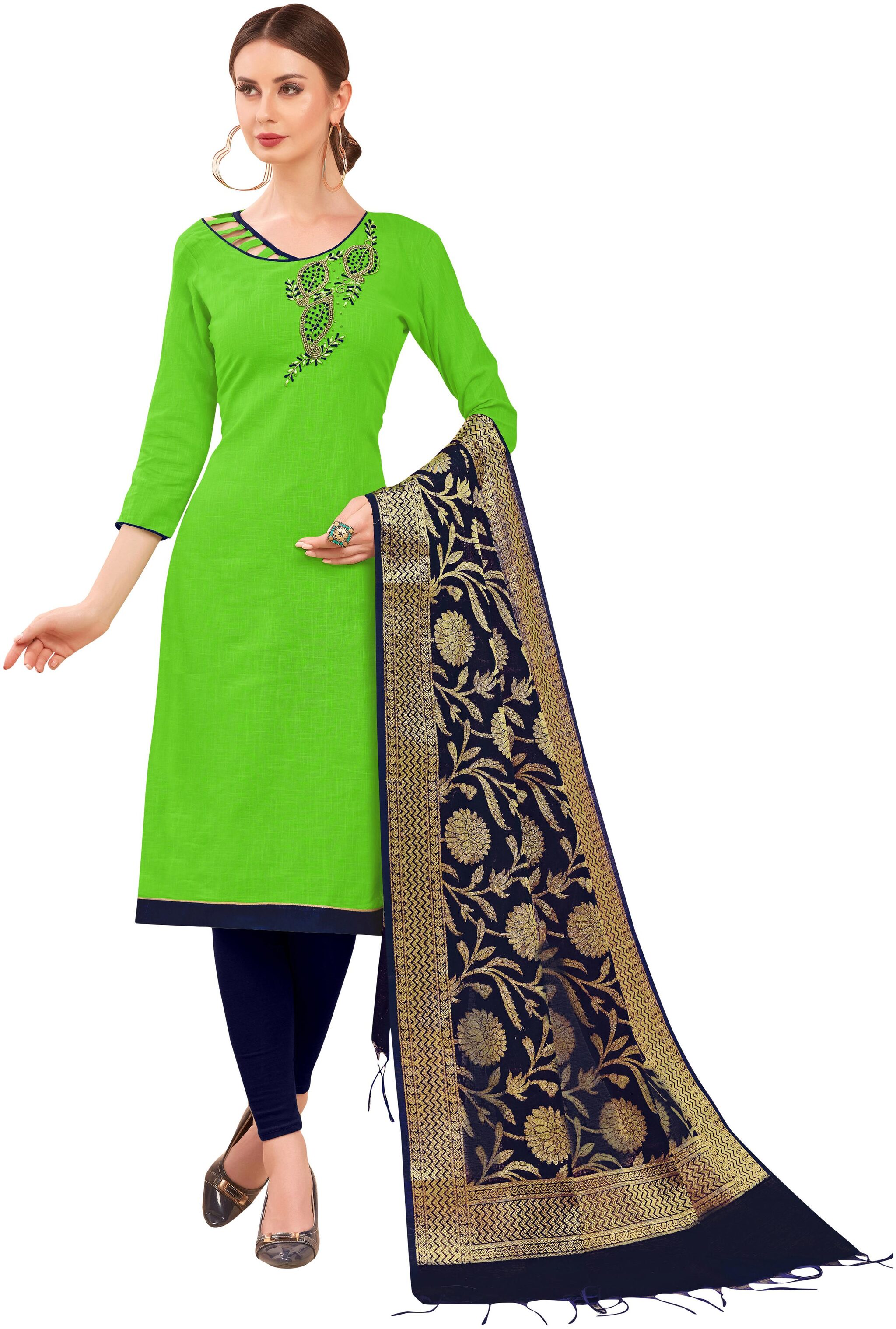 

Rajnandini Green Unstitched Kurta with bottom dupatta With dupatta Dress Material