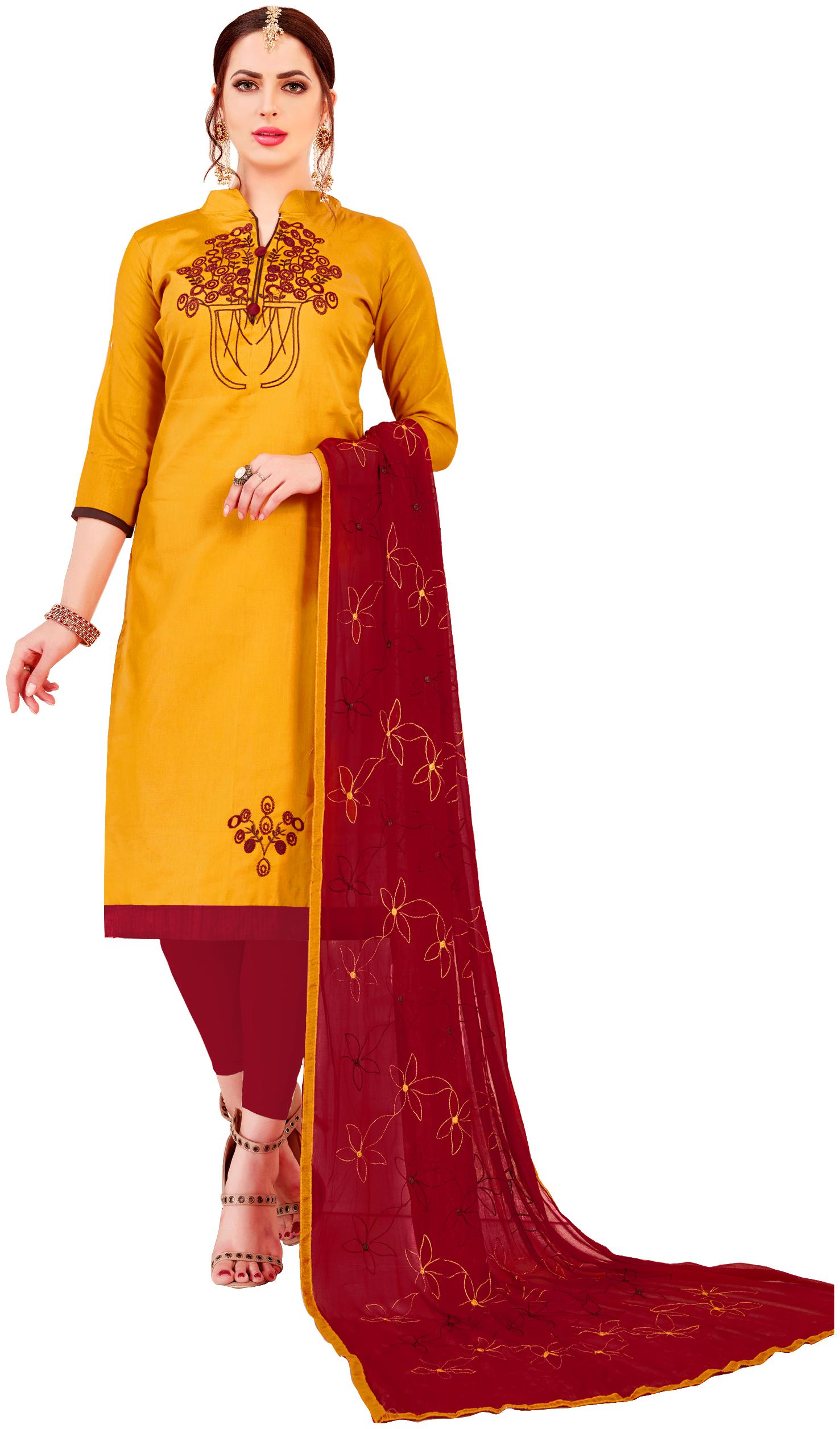 

Rajnandini Yellow Unstitched Kurta with bottom dupatta With dupatta Dress Material