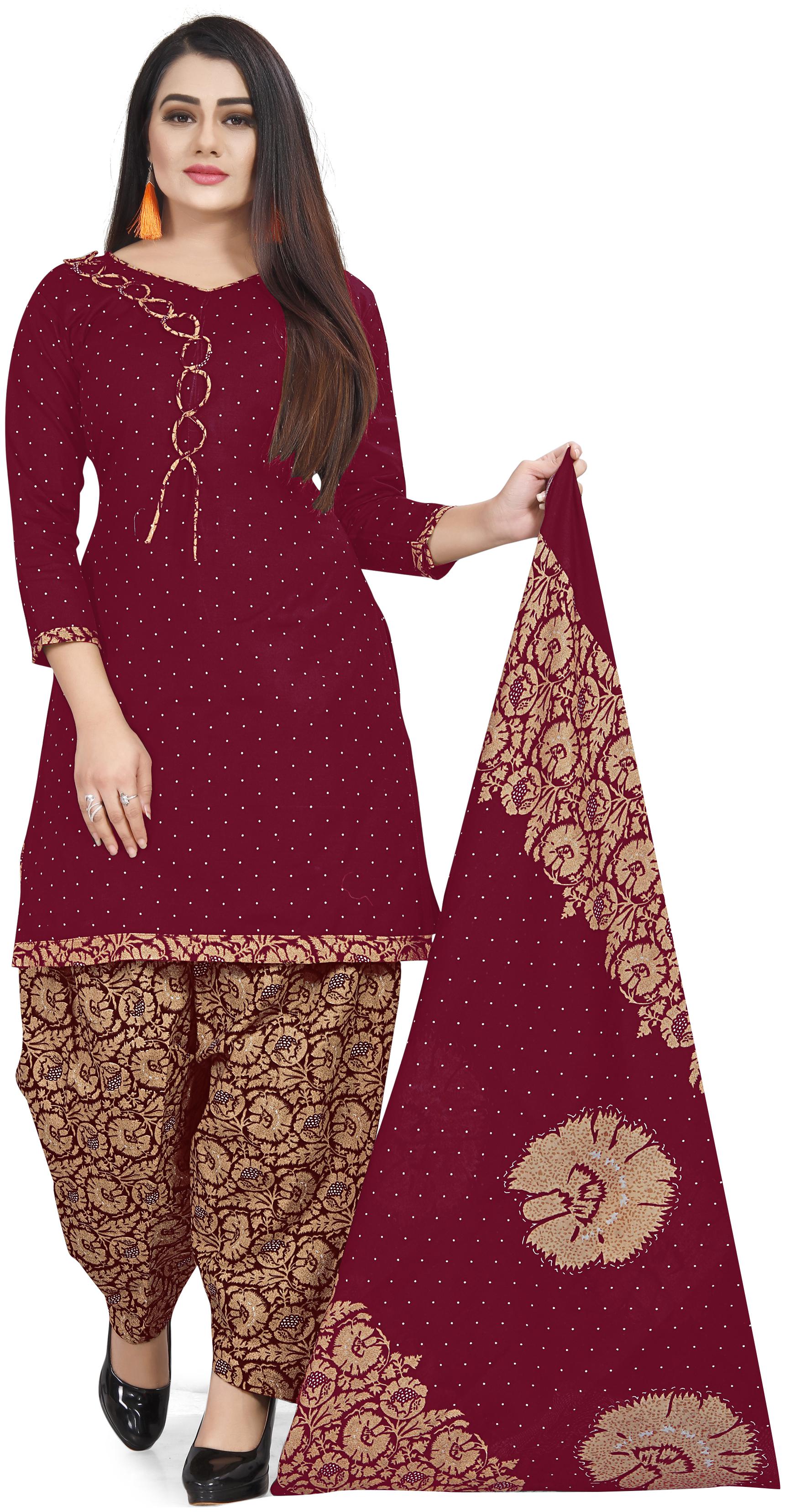 

Rajnandini Maroon Unstitched Kurta with bottom dupatta With dupatta Dress Material