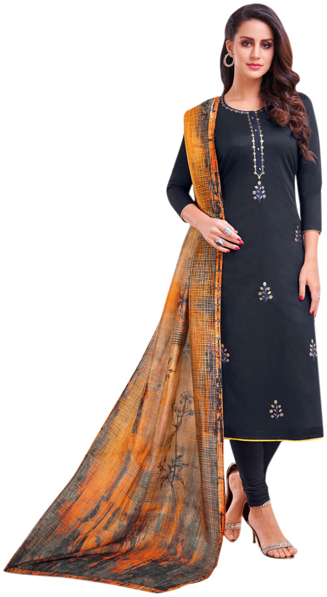 

Rajnandini Women Silk Blend Navy Blue Dress Material
