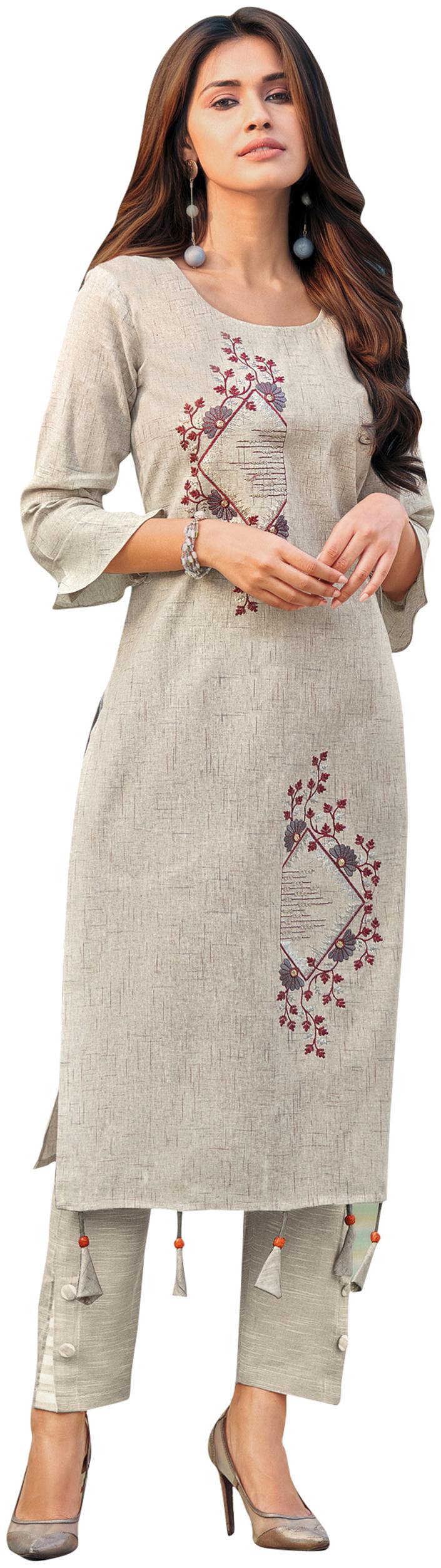 

Rajnandini Women Grey Embroidered Straight Kurti