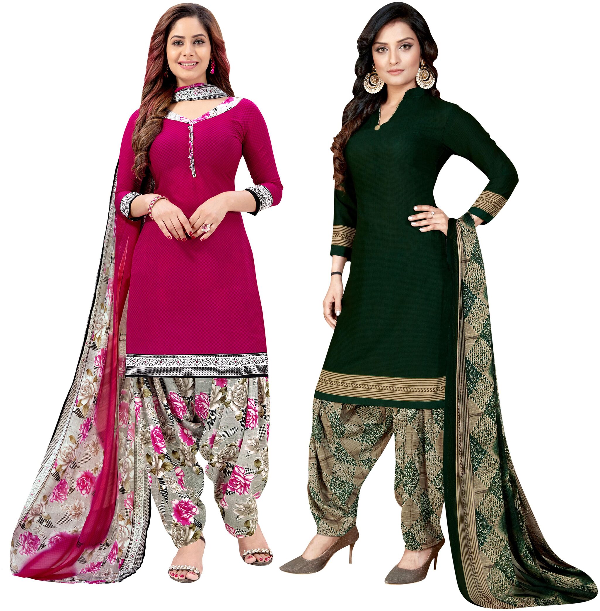 

Rajnandini Women Crepe Printed Unstitched Dress Material- (Pink Dark Green)