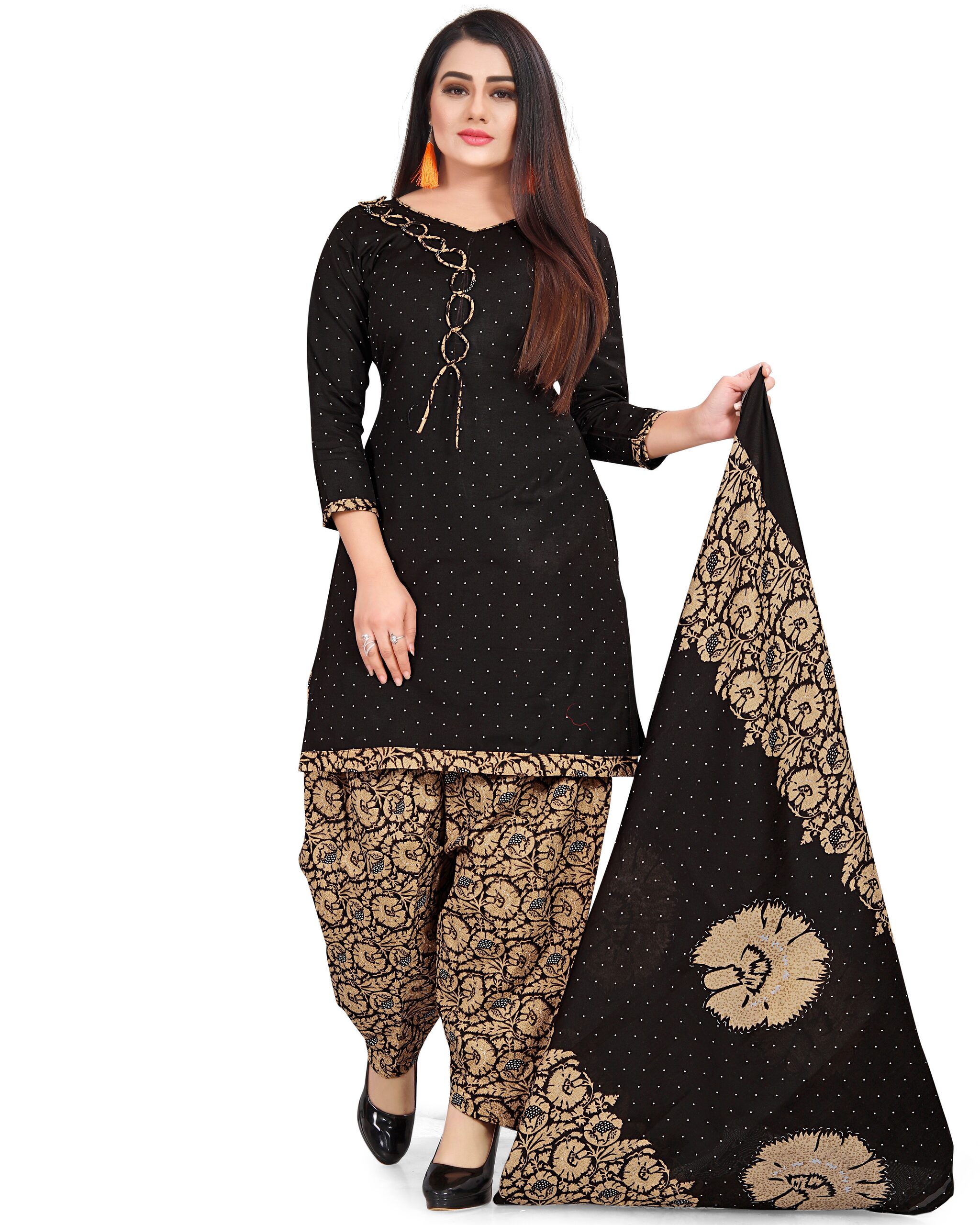 

Rajnandini Black Unstitched Kurta with bottom dupatta With dupatta Dress Material