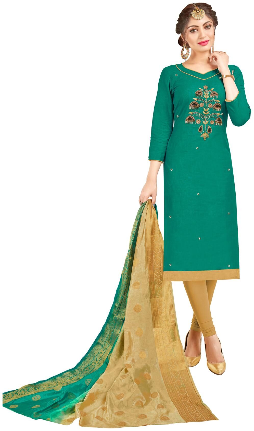 

Rajnandini Green Unstitched Kurta with bottom dupatta With dupatta Dress Material