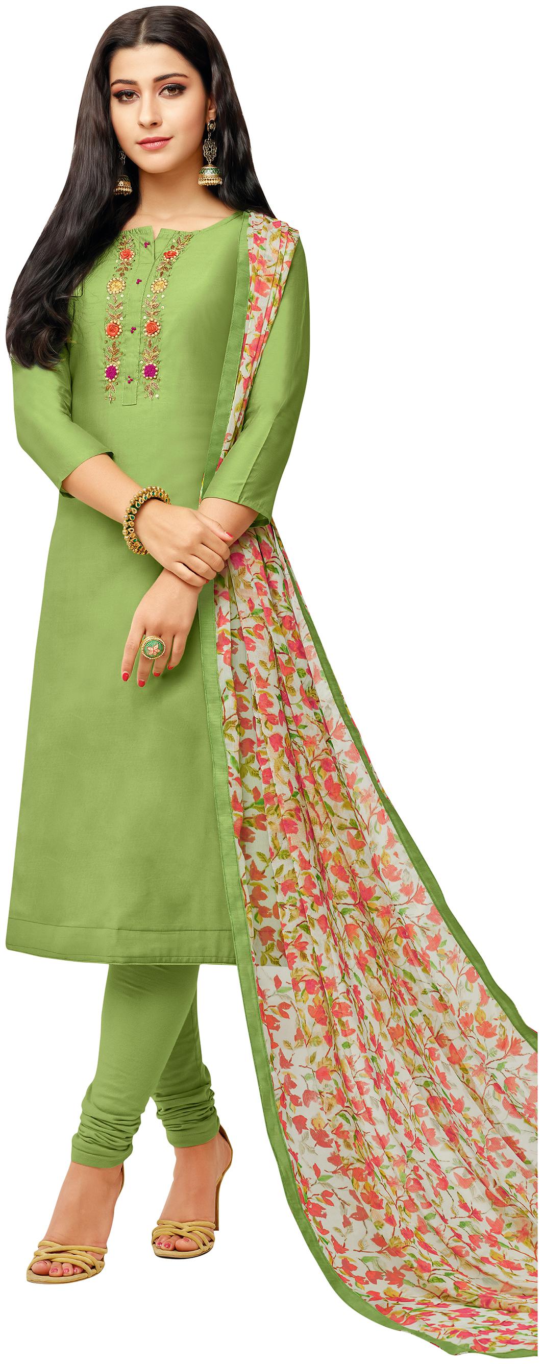 

Rajnandini Women Chanderi Green Dress Material