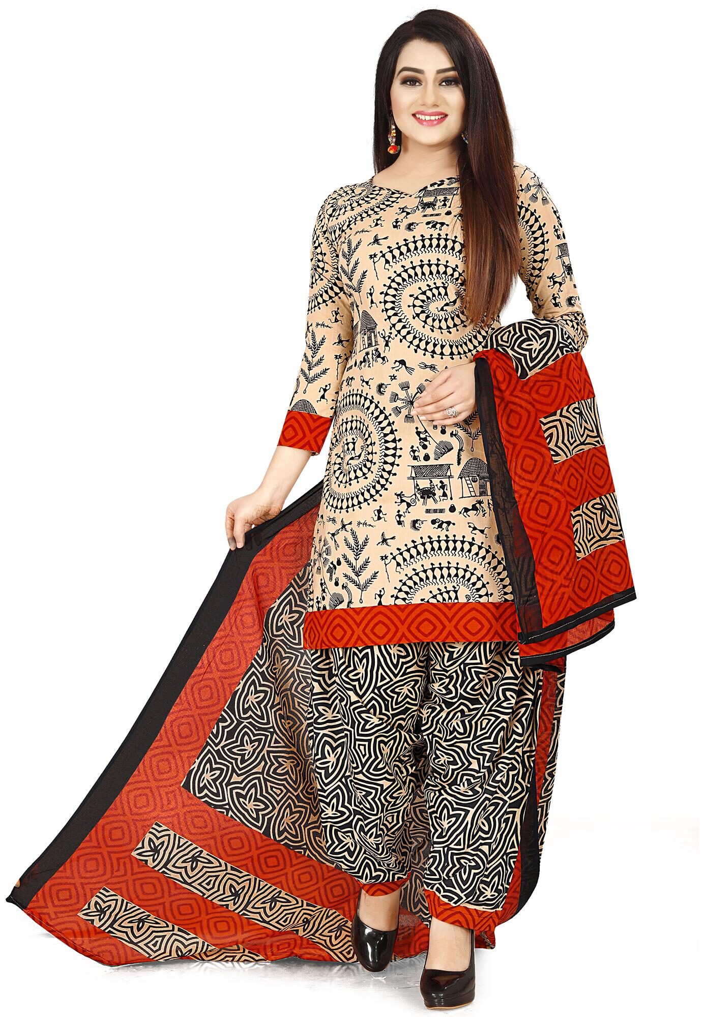 

Rajnandini Beige Unstitched Kurta with bottom dupatta With dupatta Dress Material
