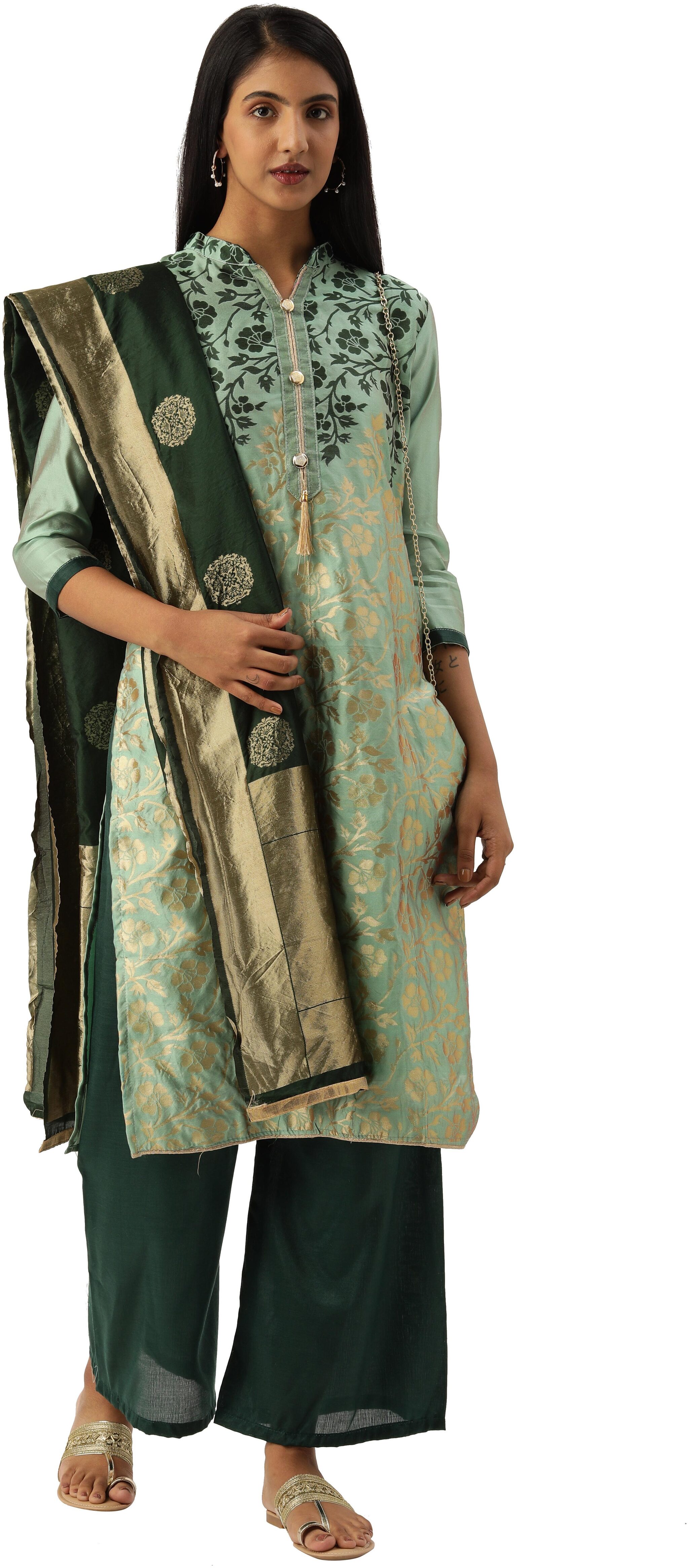 

Rajnandini Green Unstitched Kurta with bottom dupatta With dupatta Dress Material