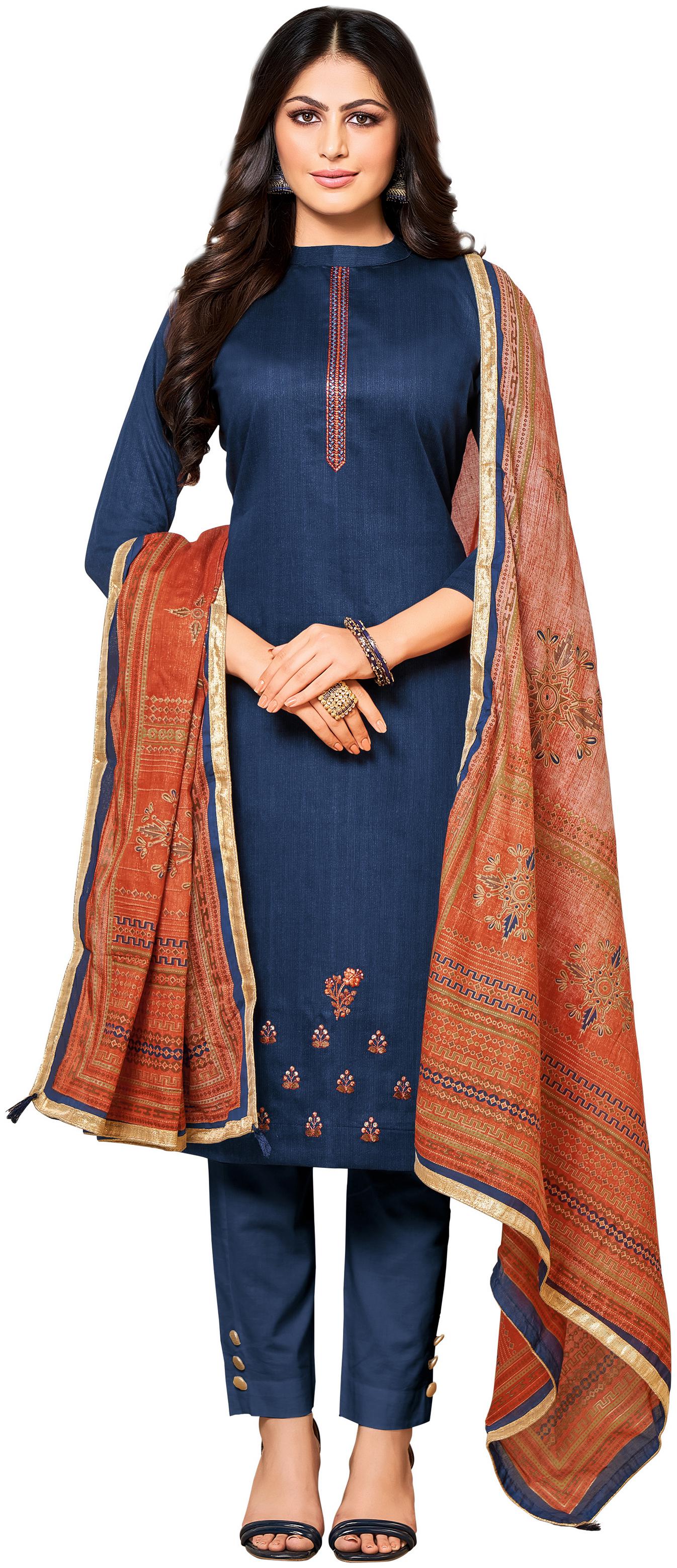 

Rajnandini Women Cotton Blend Kurta with Bottom Dupatta Navy Blue