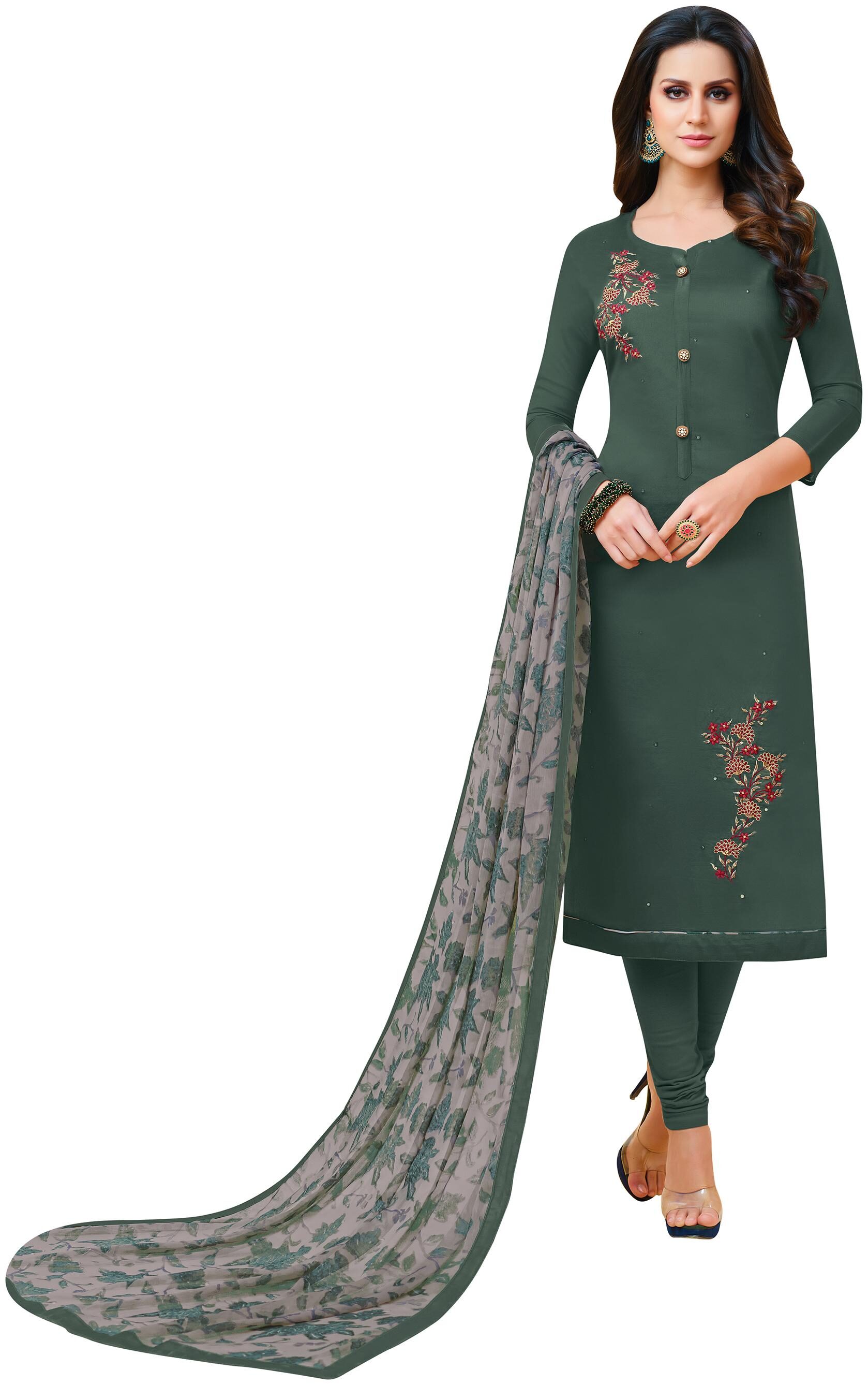 

Rajnandini Women Chanderi Green Dress Material