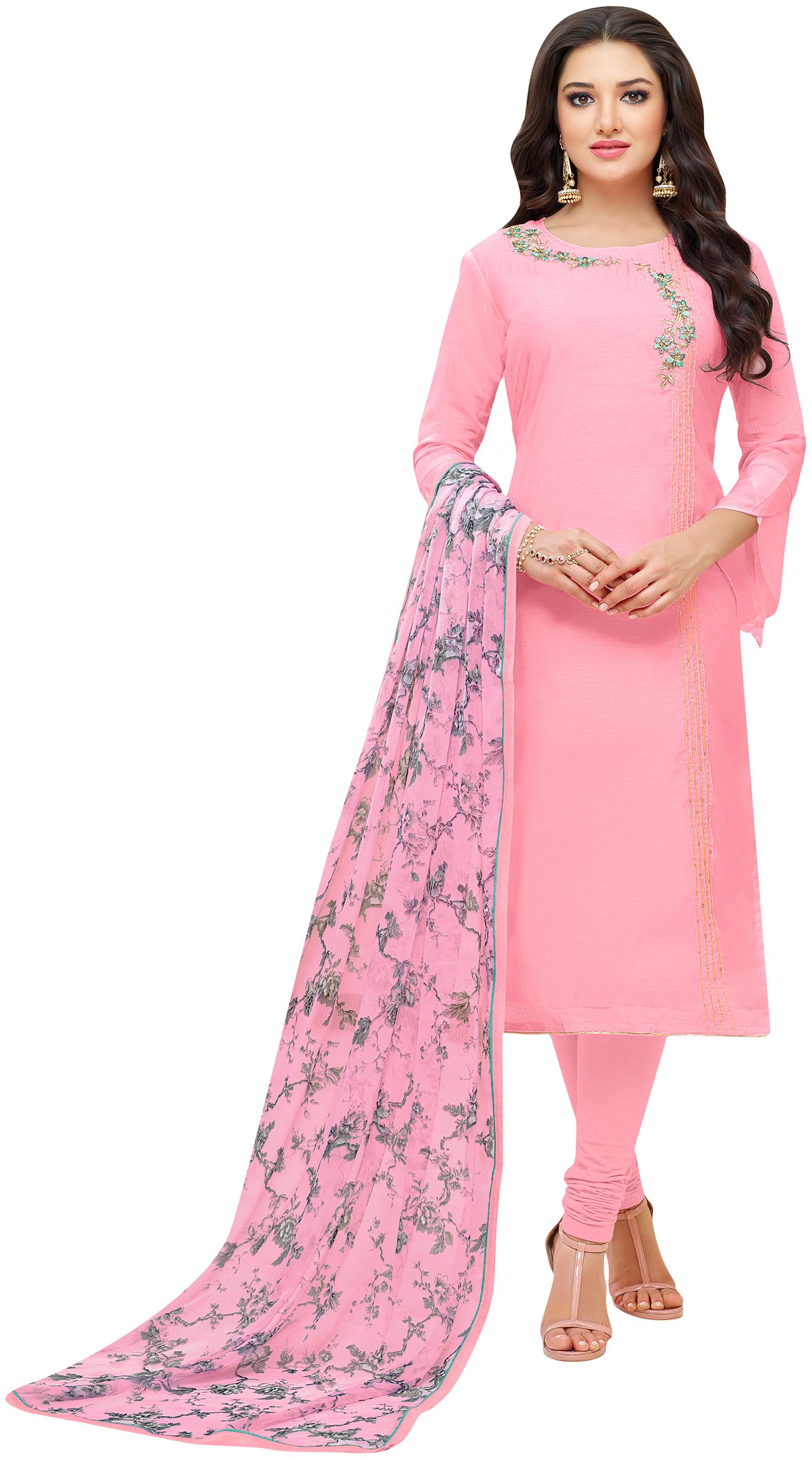 

Rajnandini Women Chanderi Pink Dress Material