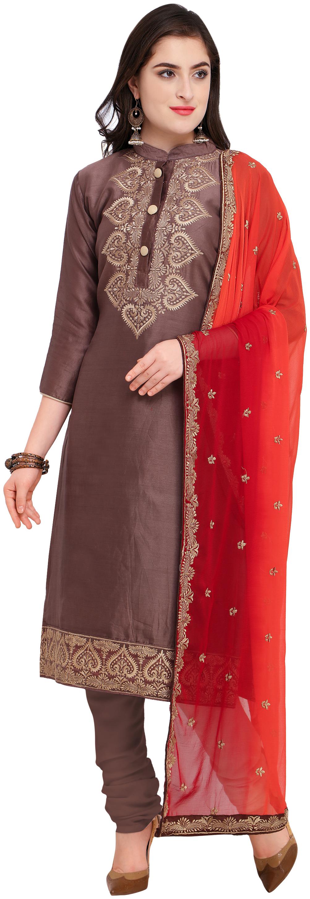 

Rajnandini Women Cotton Unstitched Dress Material Brown color