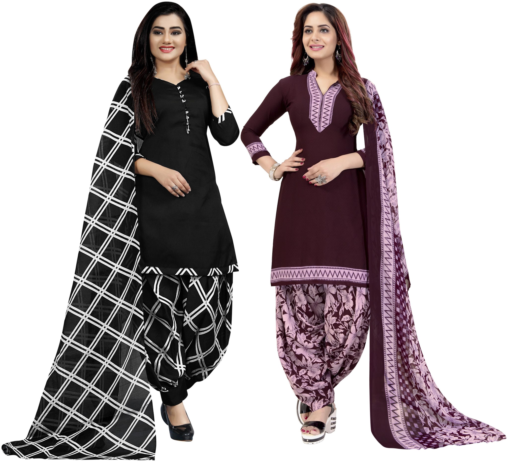 

Rajnandini Black Purple Unstitched Kurta with bottom dupatta With dupatta Dress Material