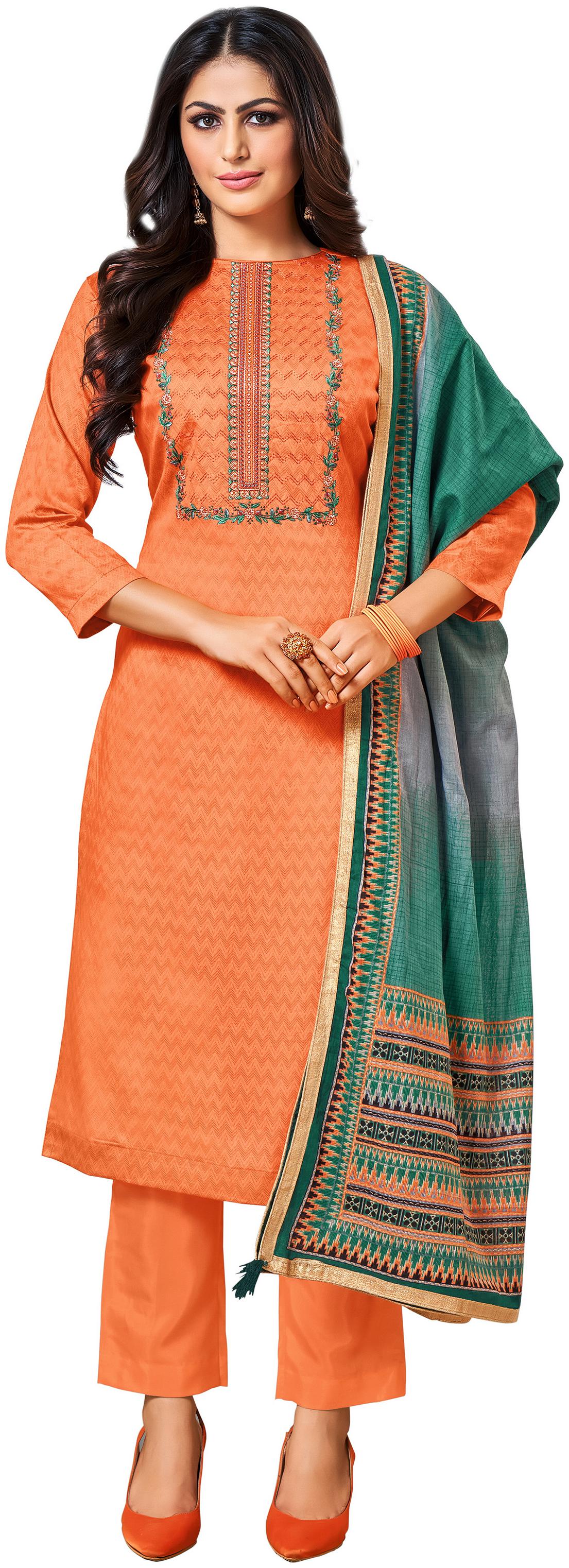 

Rajnandini Women Cotton Blend Kurta with Bottom Dupatta Orange
