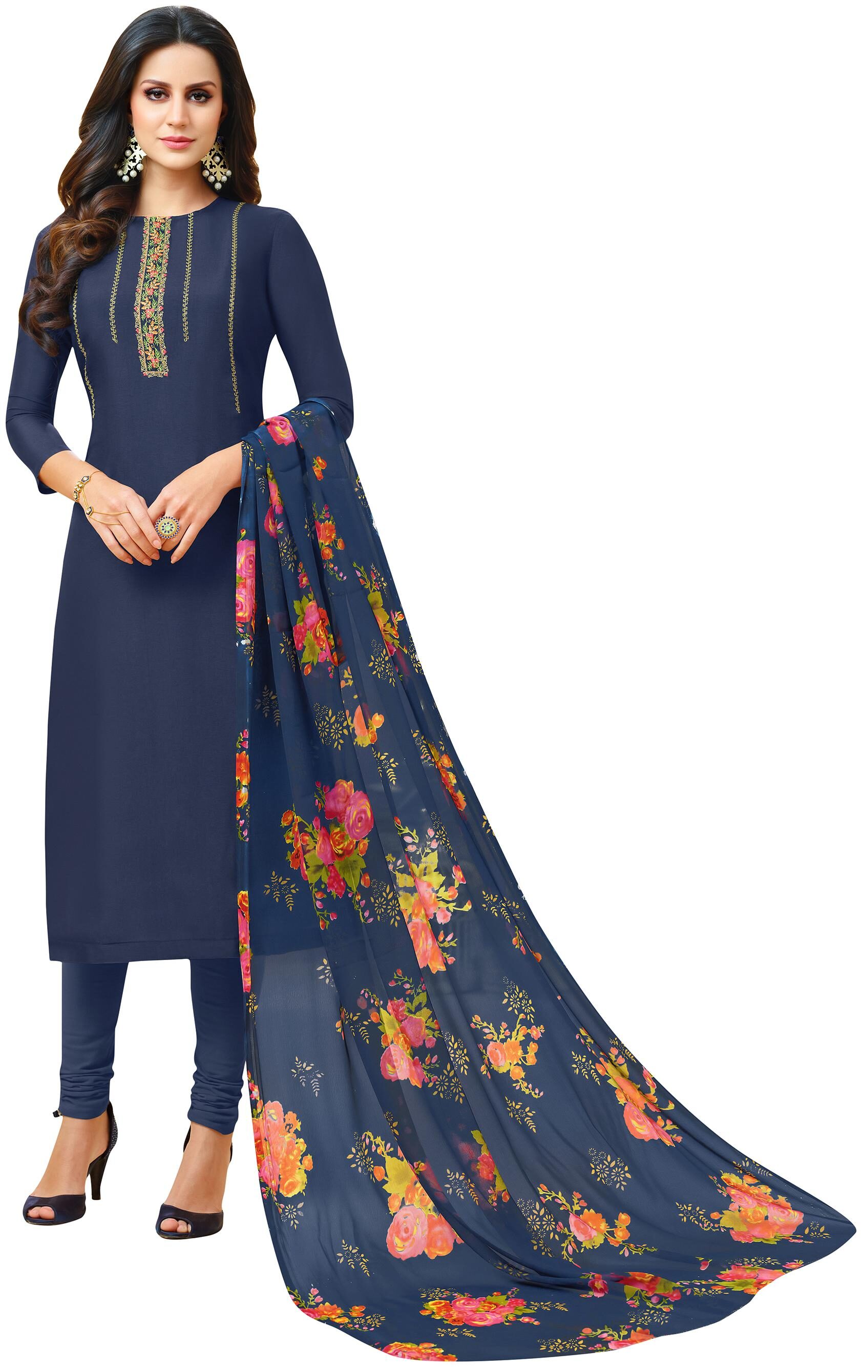 

Rajnandini Women Chanderi Navy Blue Dress Material