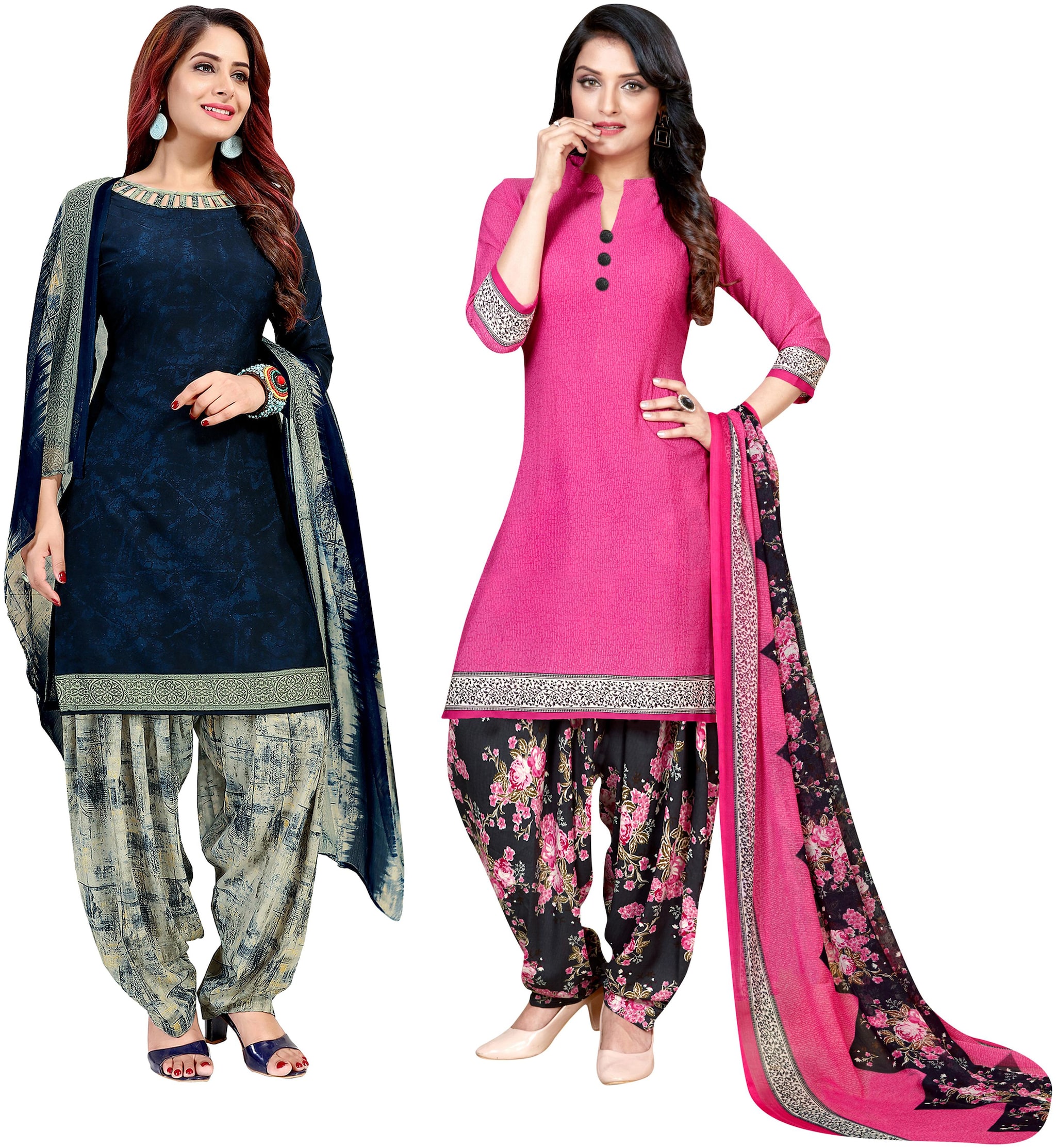 

Rajnandini Blue Pink Unstitched Kurta with bottom dupatta With dupatta Dress Material