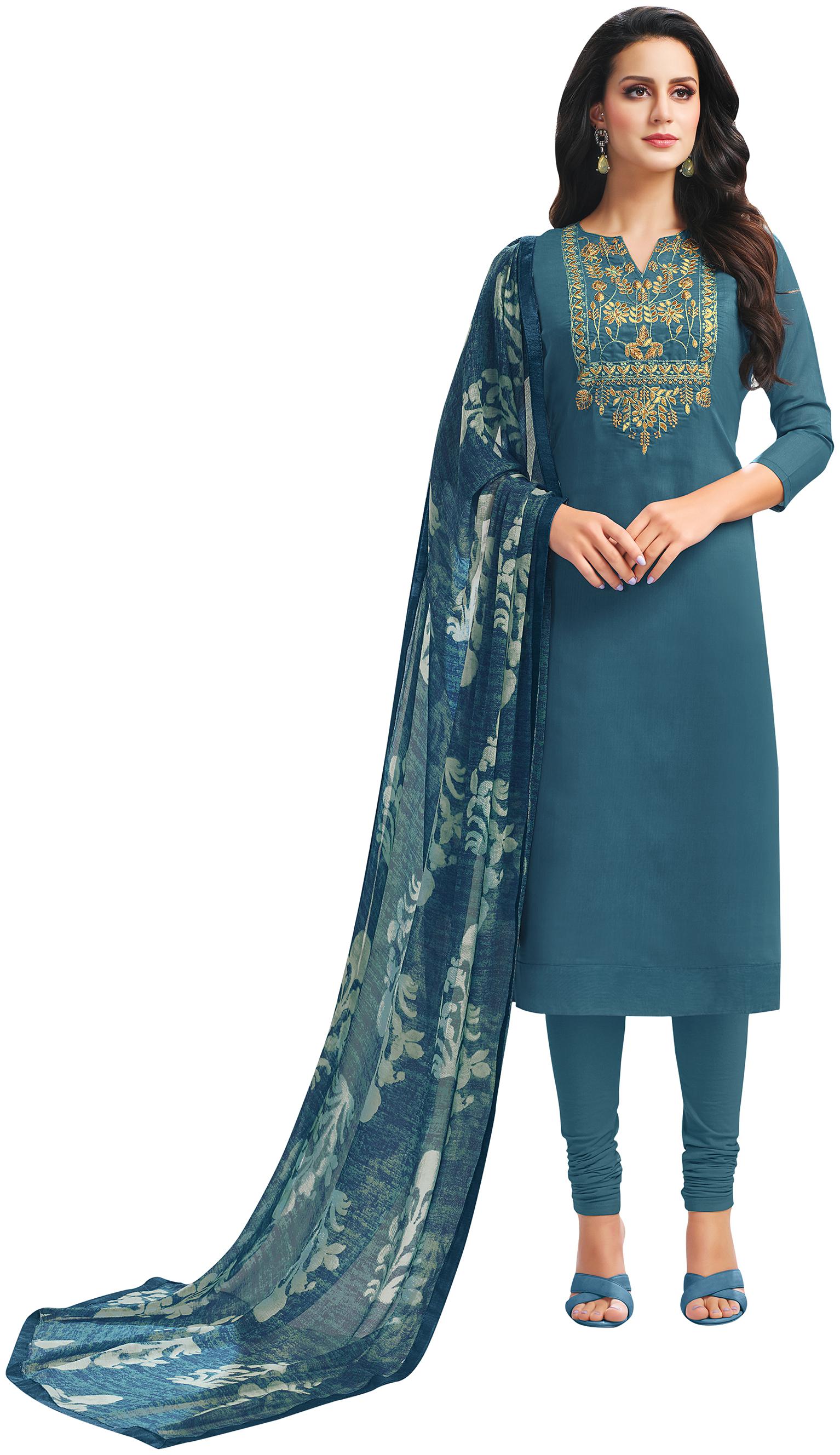 

Rajnandini Women Chanderi Blue Dress Material