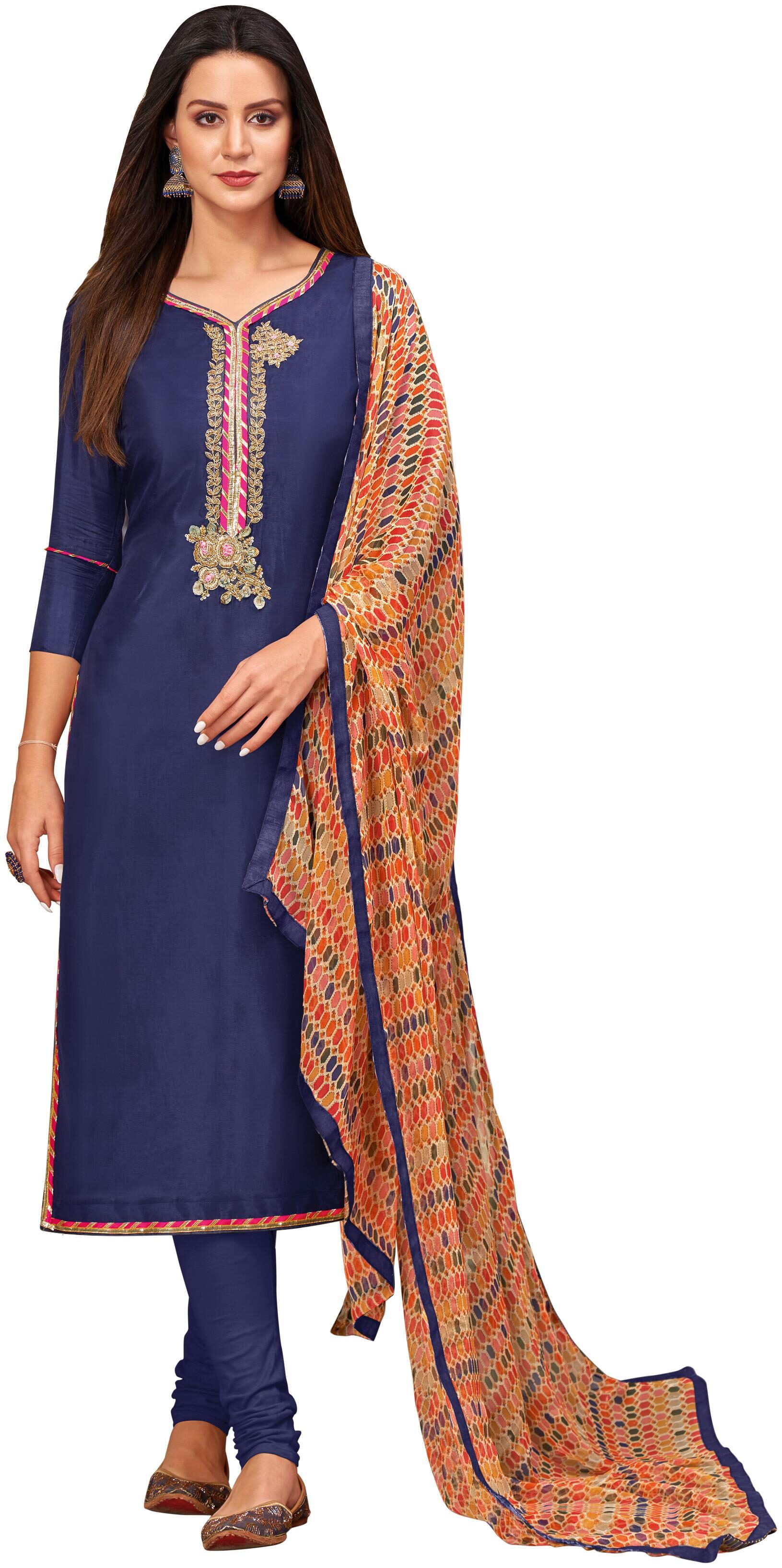 

Rajnandini Navy blue Unstitched Kurta with bottom dupatta With dupatta Dress Material
