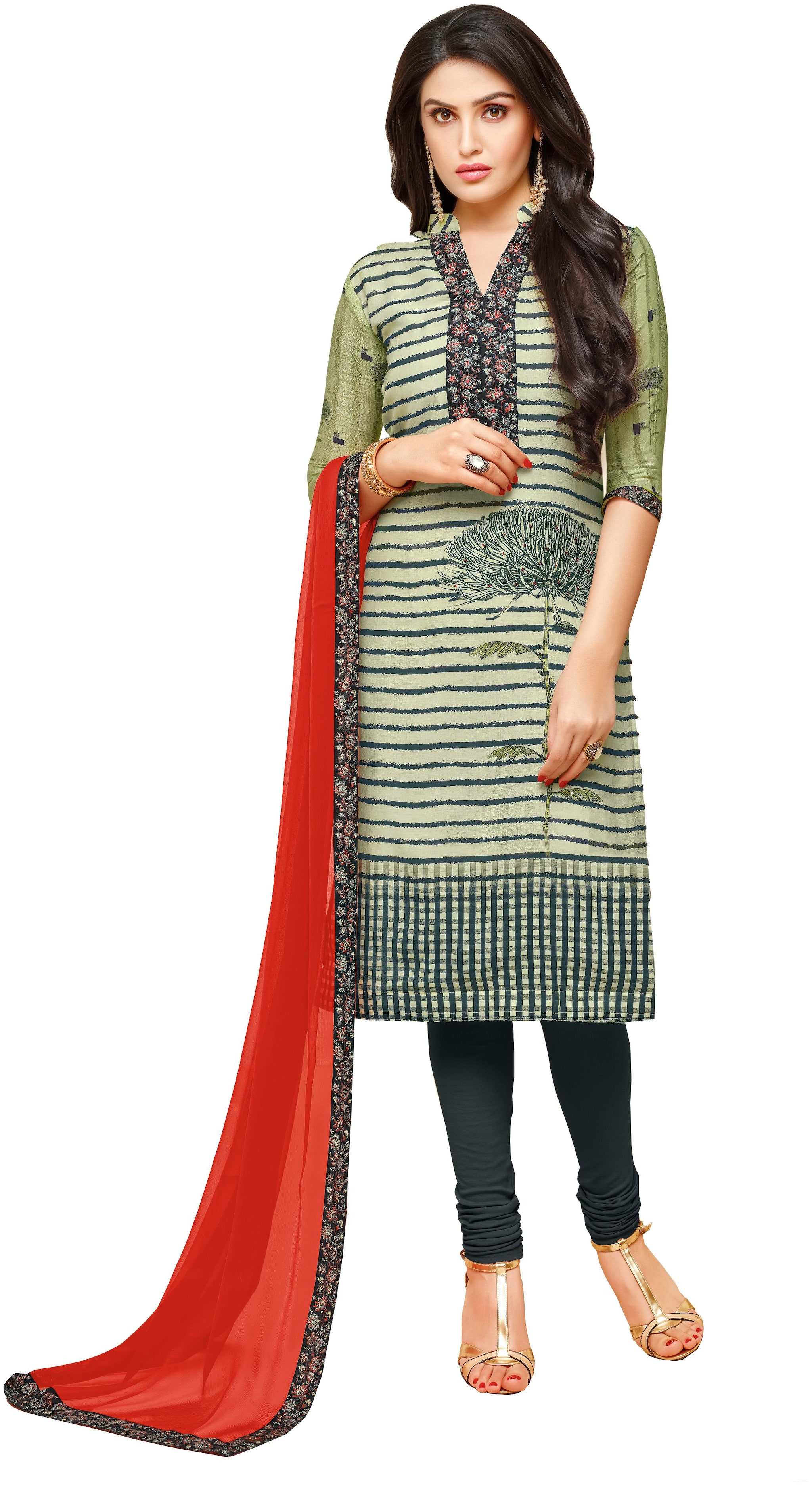 

Rajnandini Green Unstitched Kurta with bottom dupatta With dupatta Dress Material
