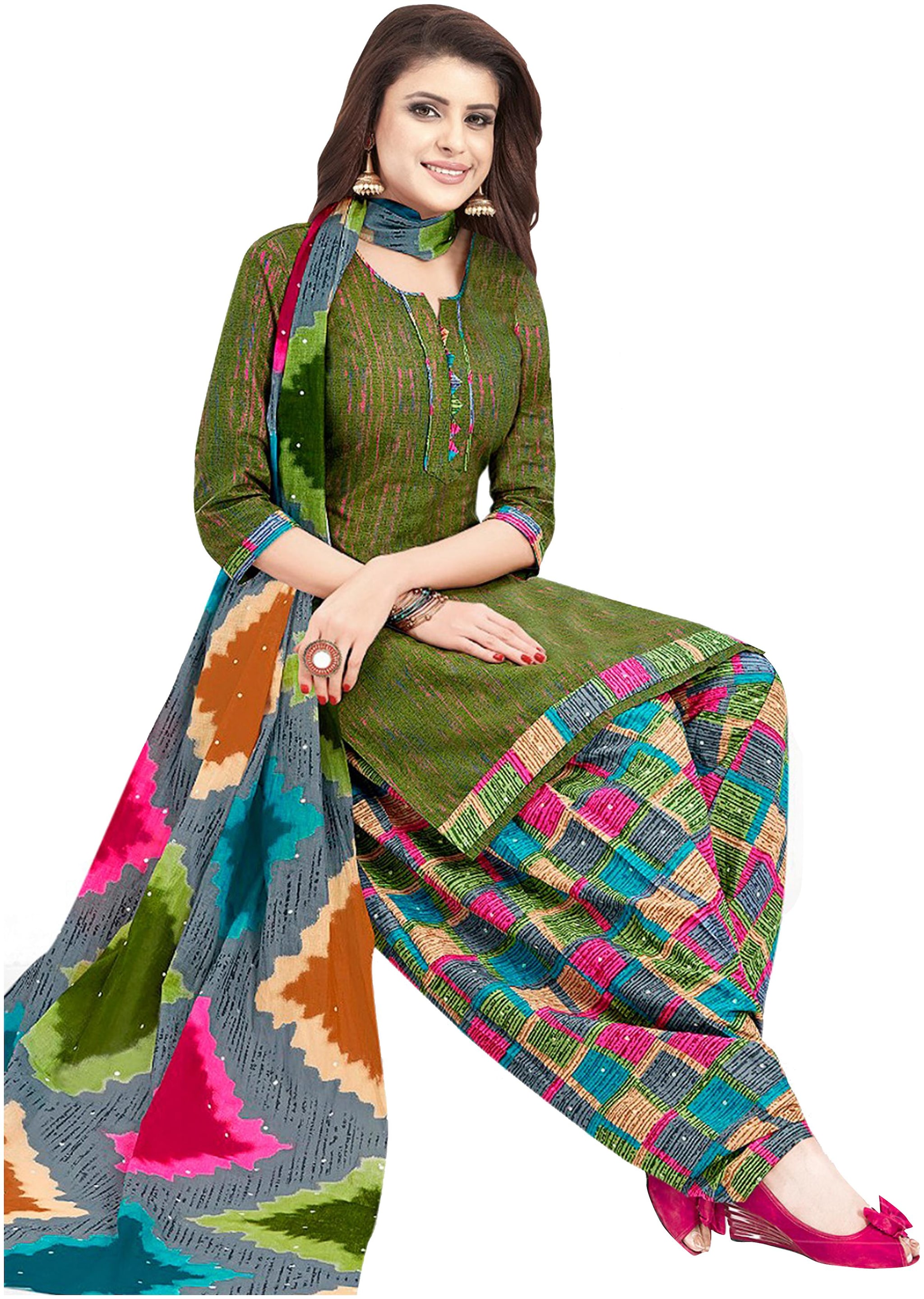 

Rajnandini Green Unstitched Kurta with bottom dupatta With dupatta Dress Material